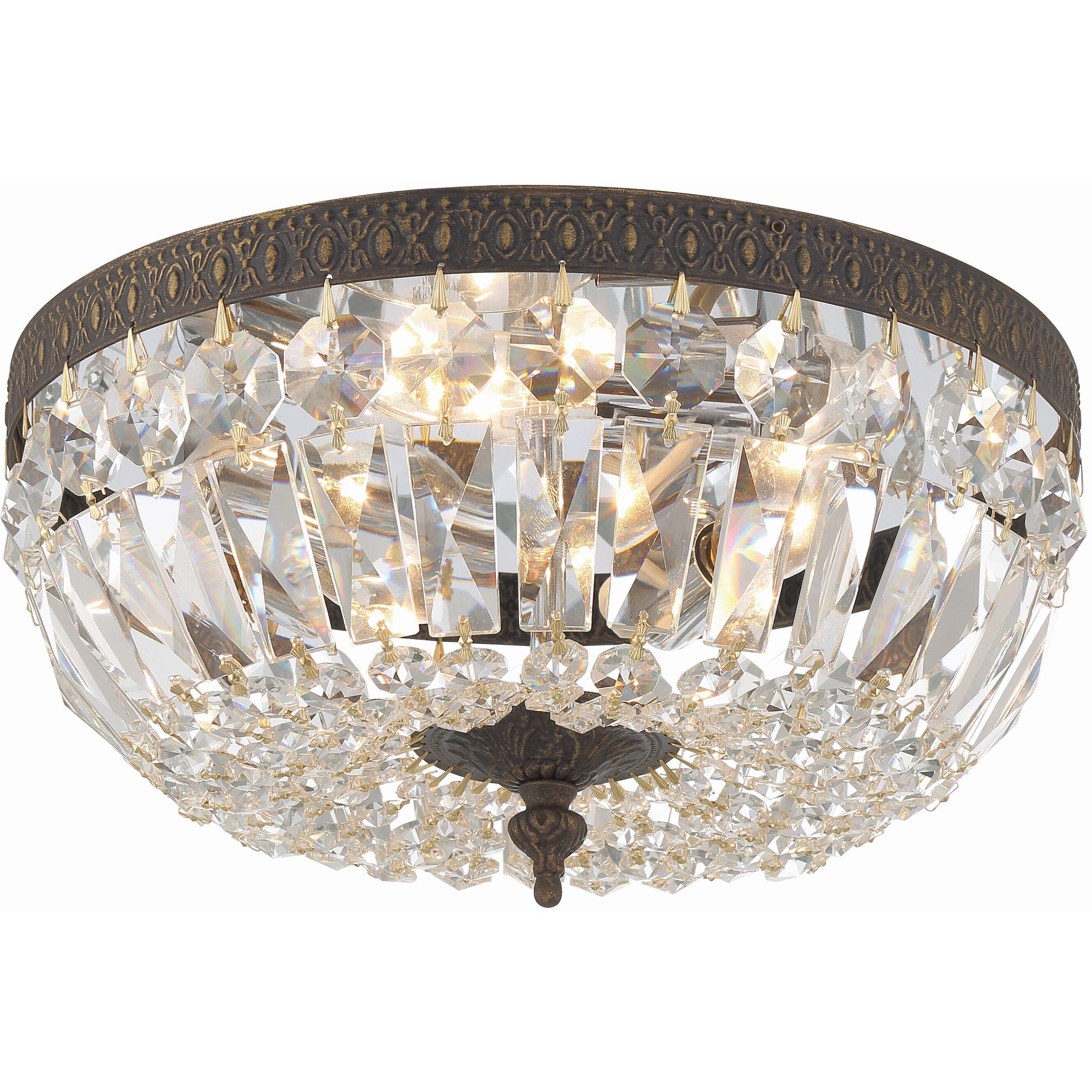 Waltham 3 Light 12 inch English Bronze Flush Ceiling Light in Clear Spectra