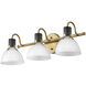 Argo 3 Light 24.5 inch Heritage Brass with Black Vanity Light Wall Light