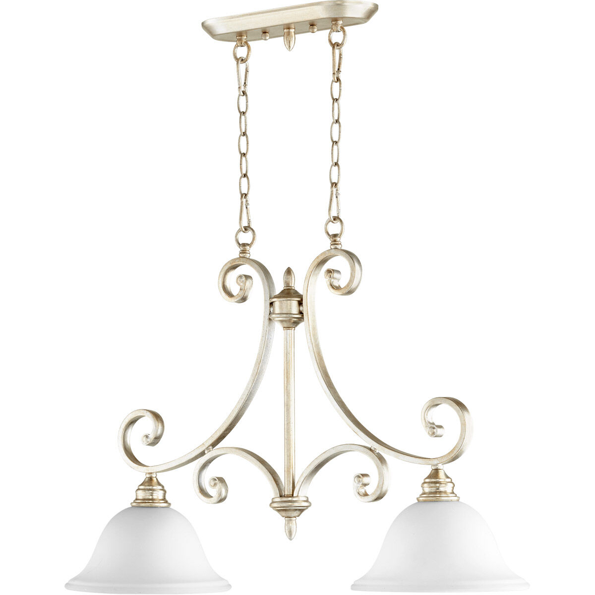 Bryant 2 Light 29.5 inch Aged Silver Leaf Island Light Ceiling Light, Satin Opal