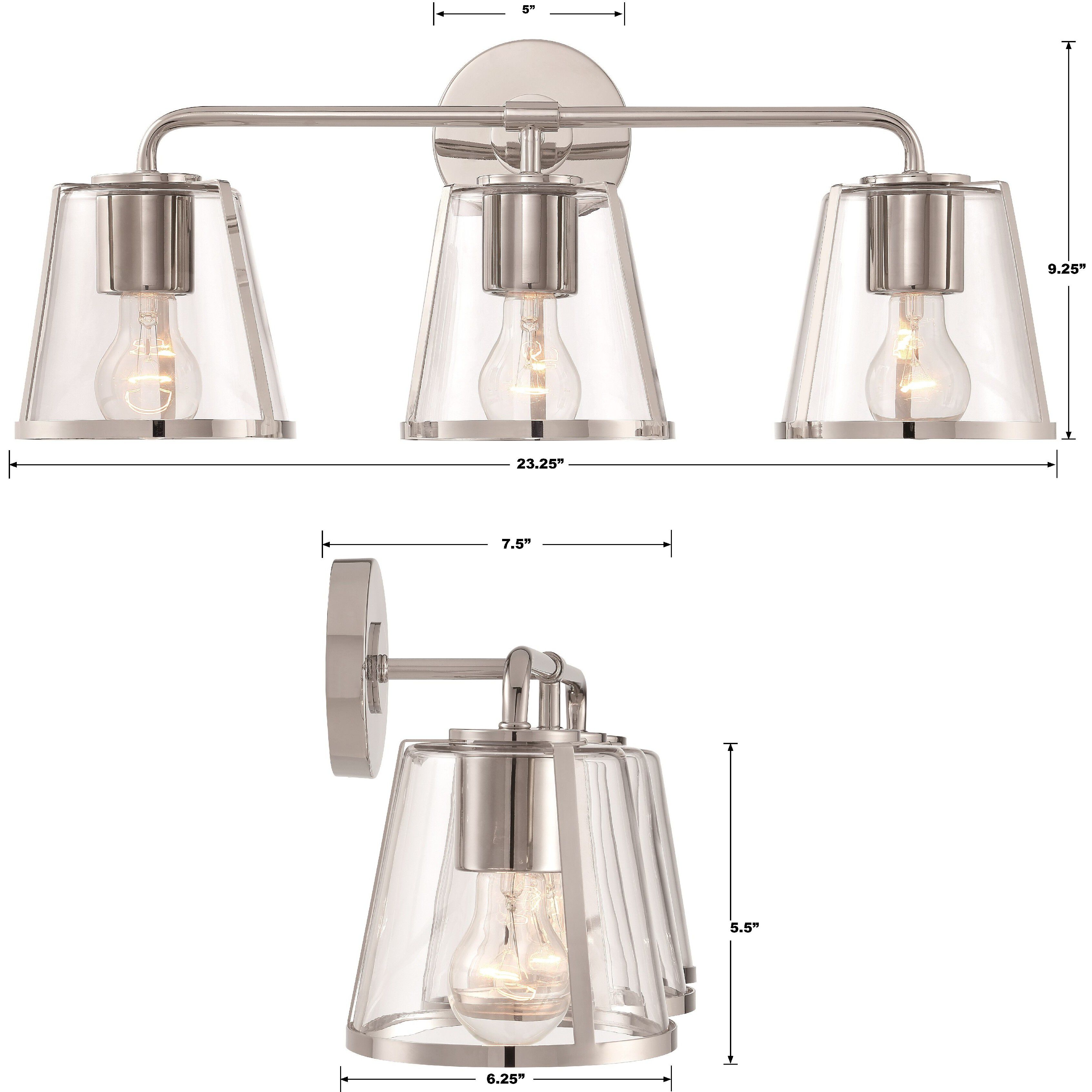 Fulton Bath Vanity Light Wall Light in Polished Nickel, Clear