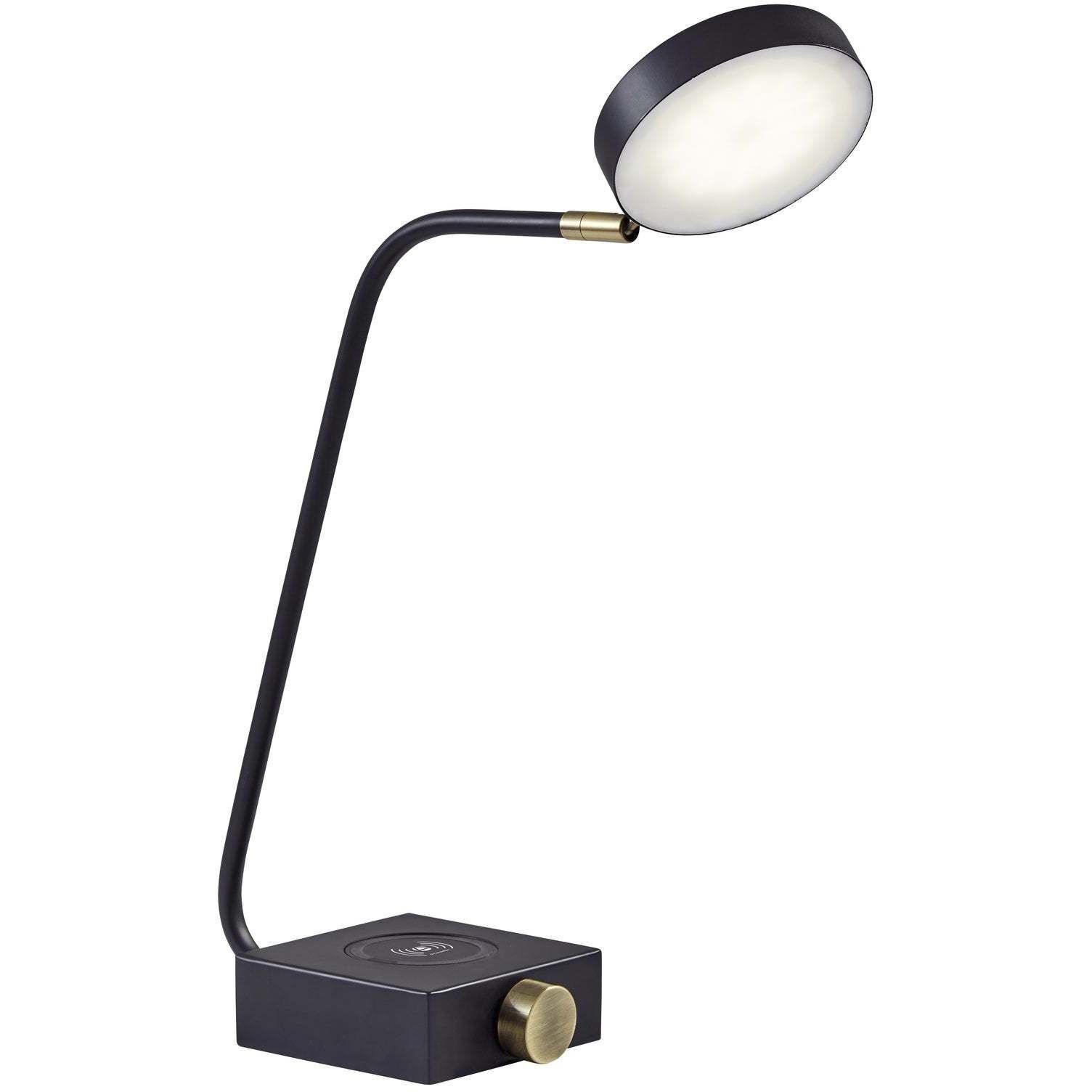 Conrad 16 inch 7.00 watt Matte Black with Antique Brass Accents Desk Lamp Portable Light, with AdessoCharge Wireless Charging Pad and USB Port