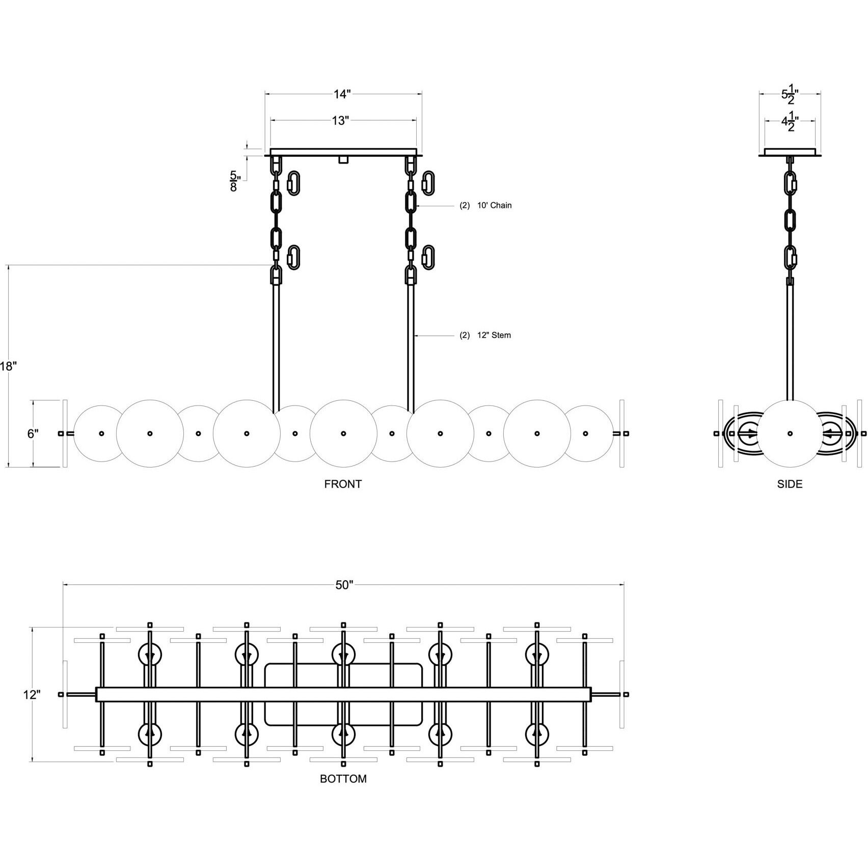 Cosmos 10 Light 50 inch Matte Black Linear Pendant Ceiling Light, Smithsonian Collaboration