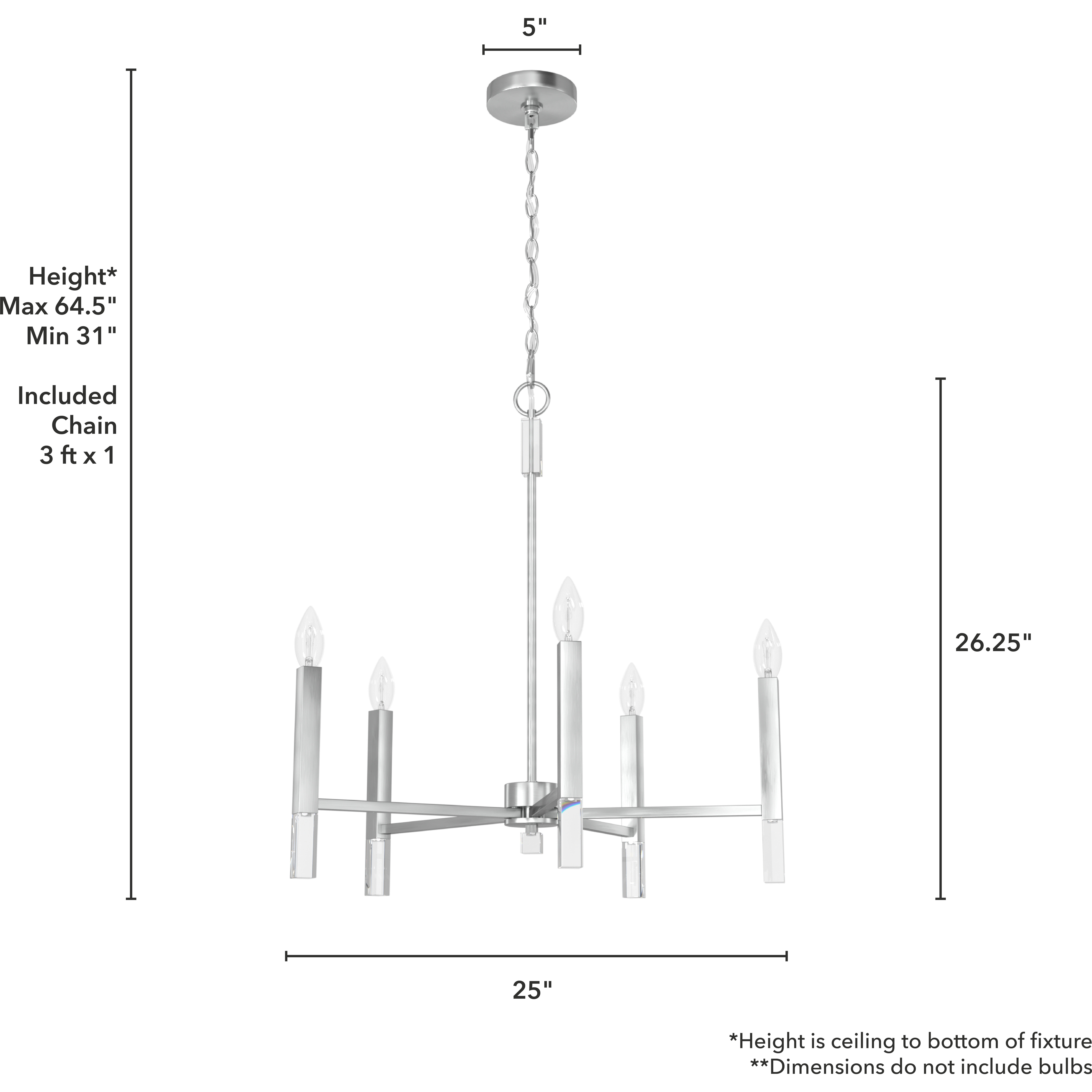Sunjai 5 Light 25 inch Brushed Nickel Chandelier Ceiling Light