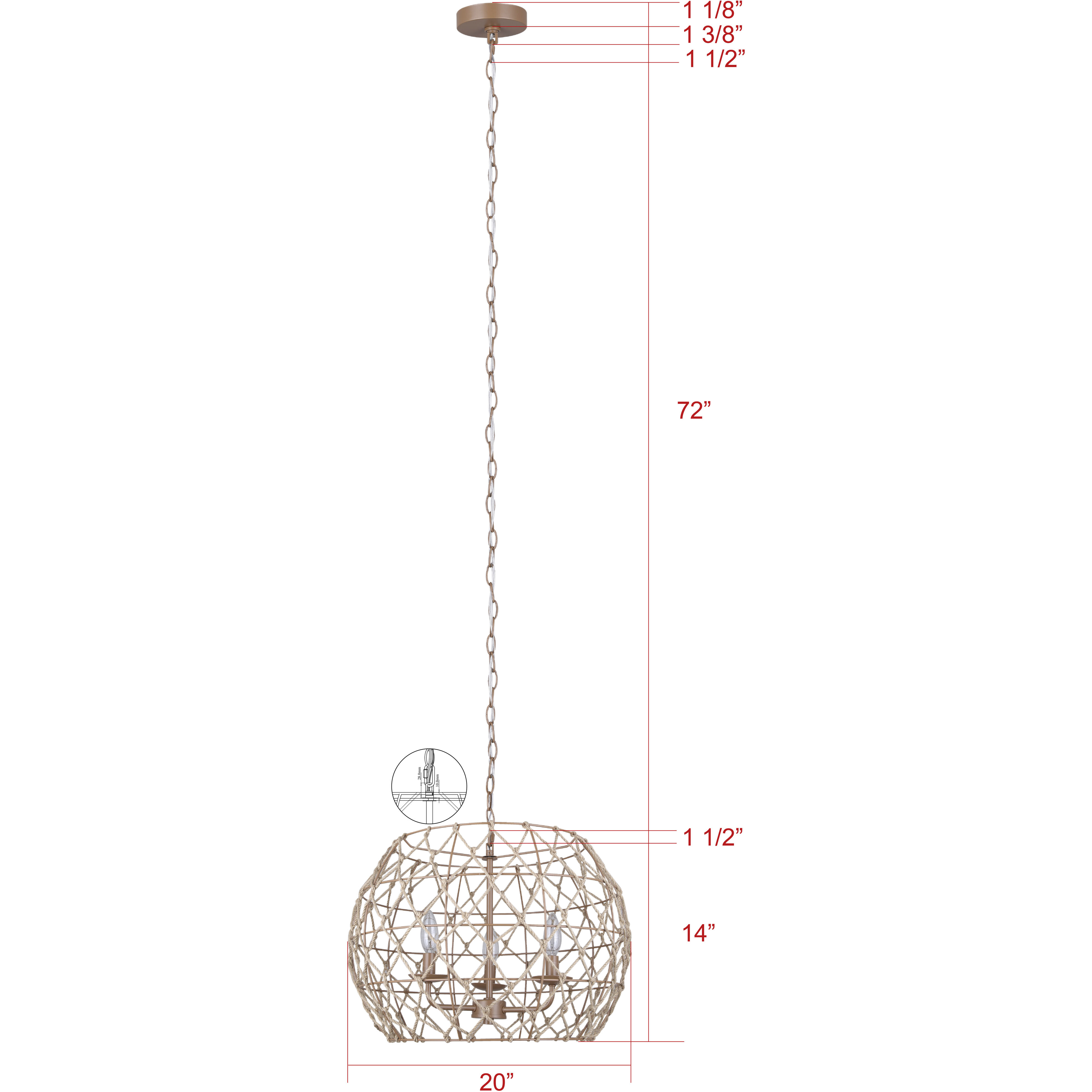 Aura 3 Light 20 inch Tan Pendant Ceiling Light