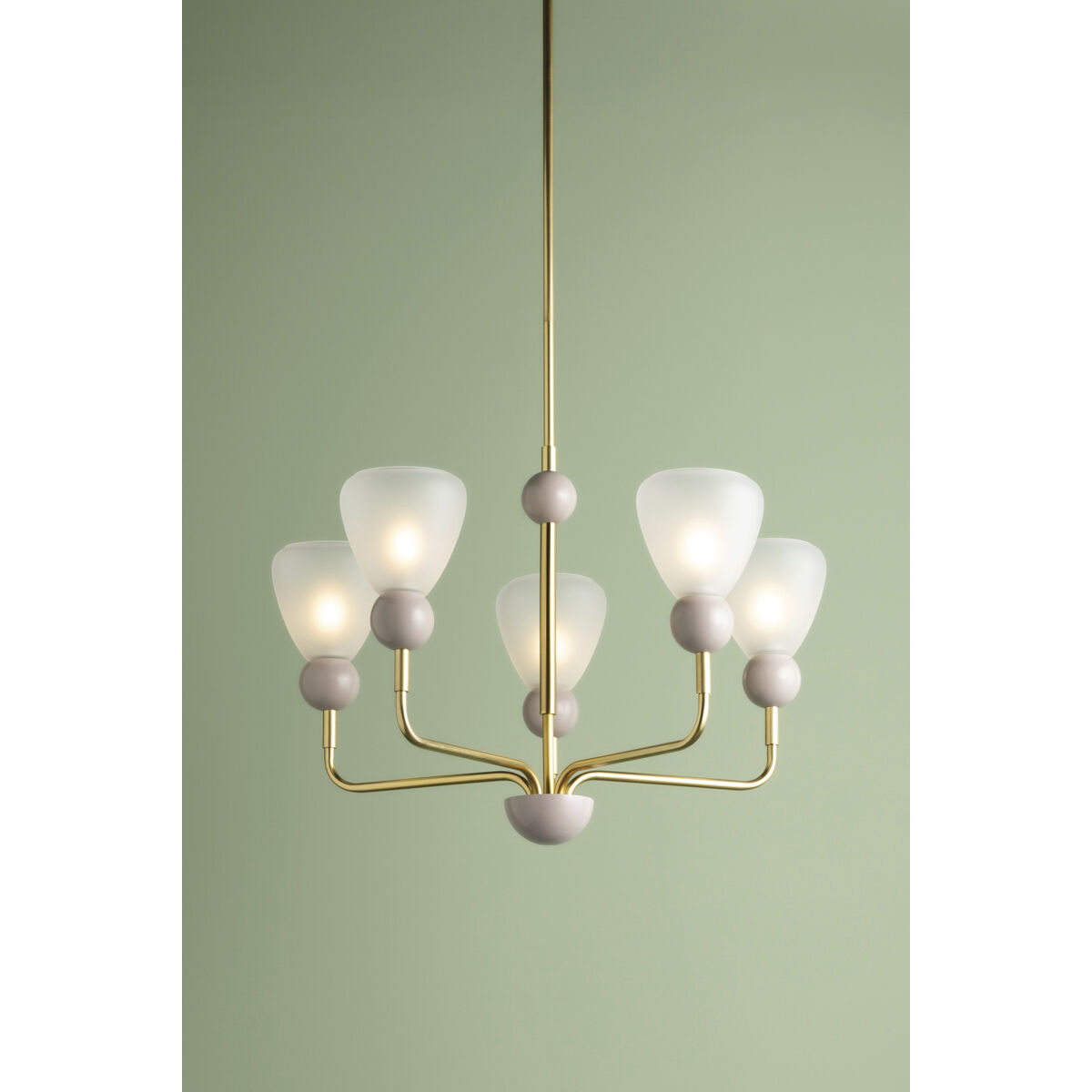 Doreen 5 Light 27.25 inch Aged Brass and Soft Peignoir Chandelier Ceiling Light