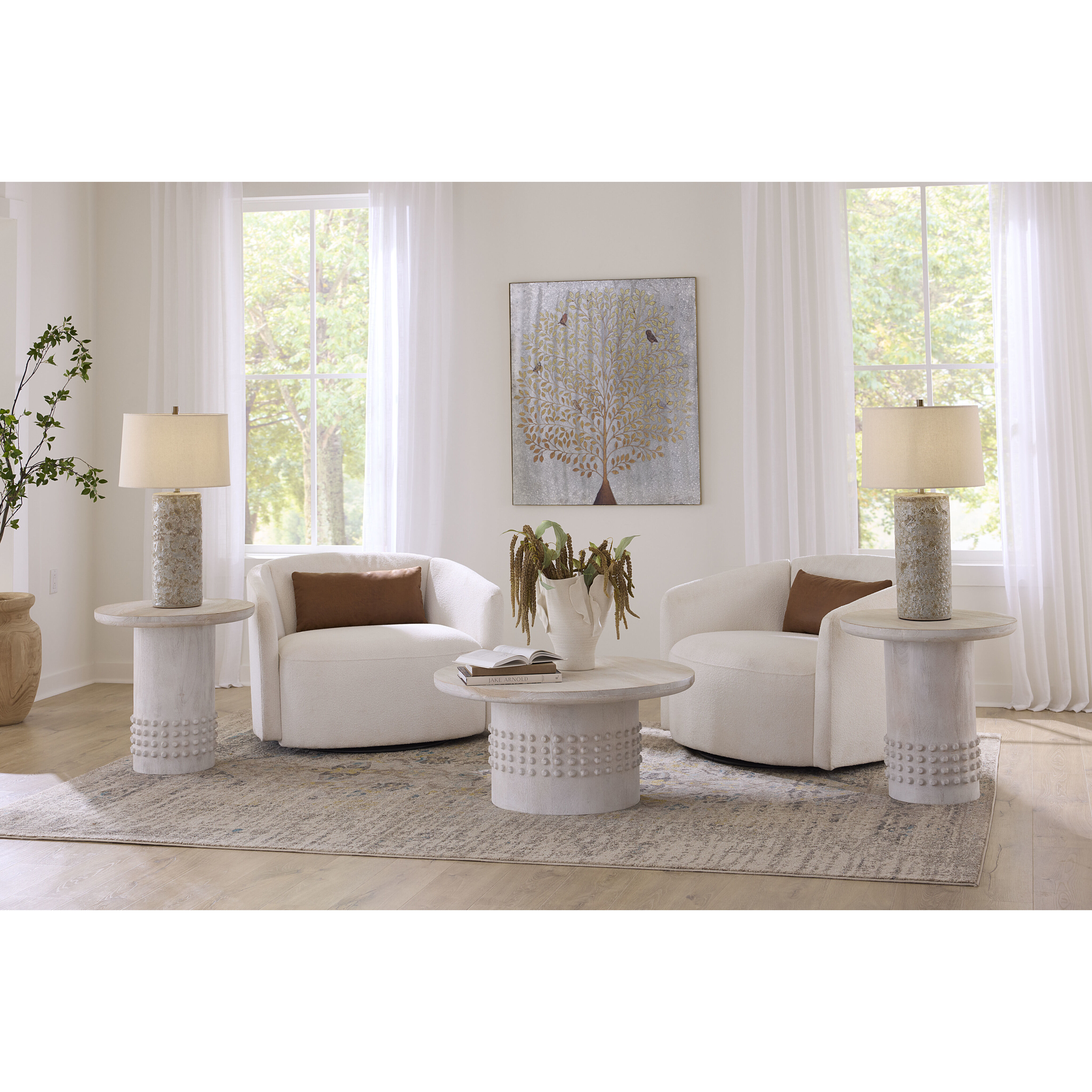 Studded 36 X 17.25 inch White Wash Coffee Table, Inline