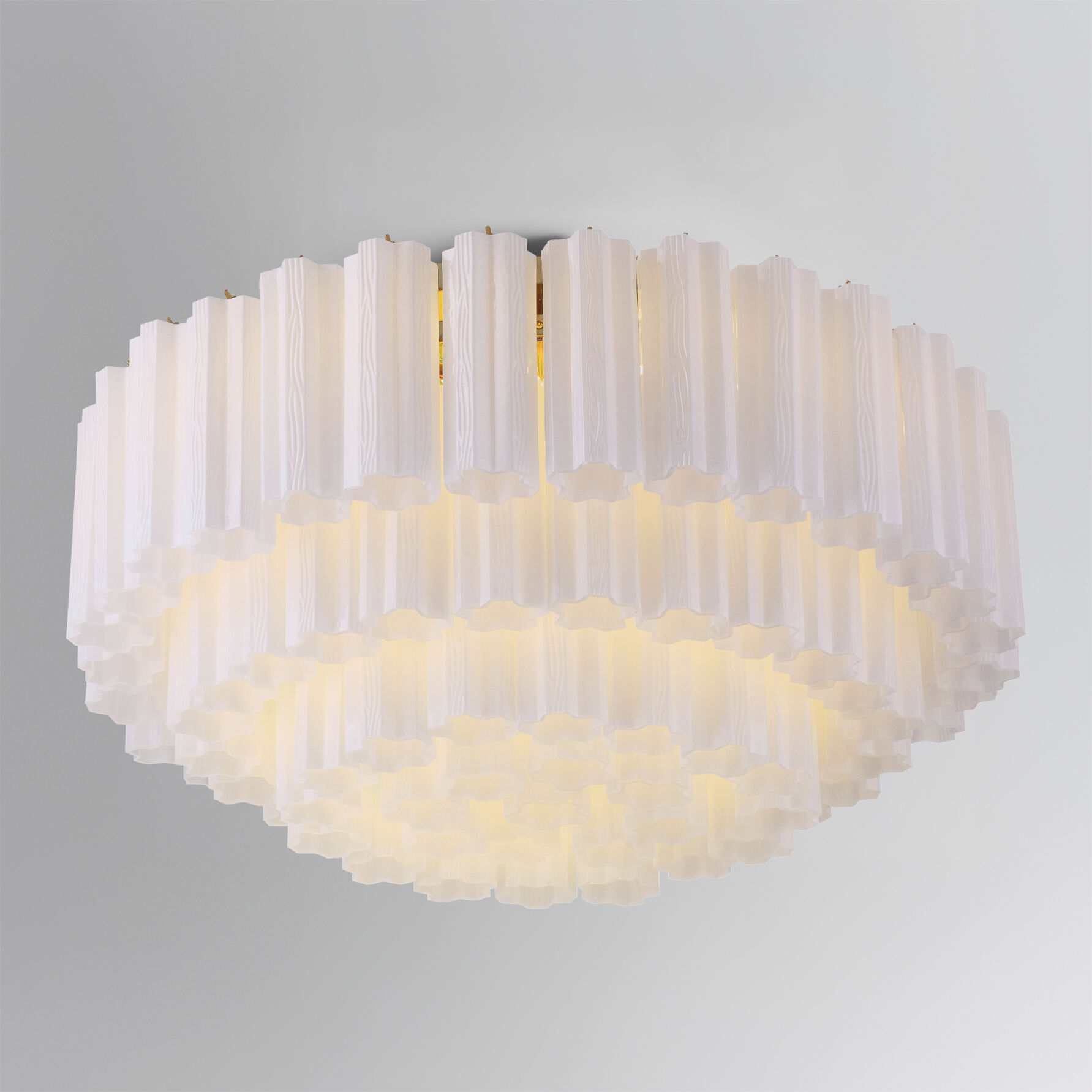 Addis 16 Light 32 inch Aged Brass Flush Ceiling Light in Tronchi Glass White