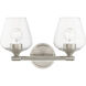 Willow 2 Light 15 inch Brushed Nickel Vanity Sconce Wall Light