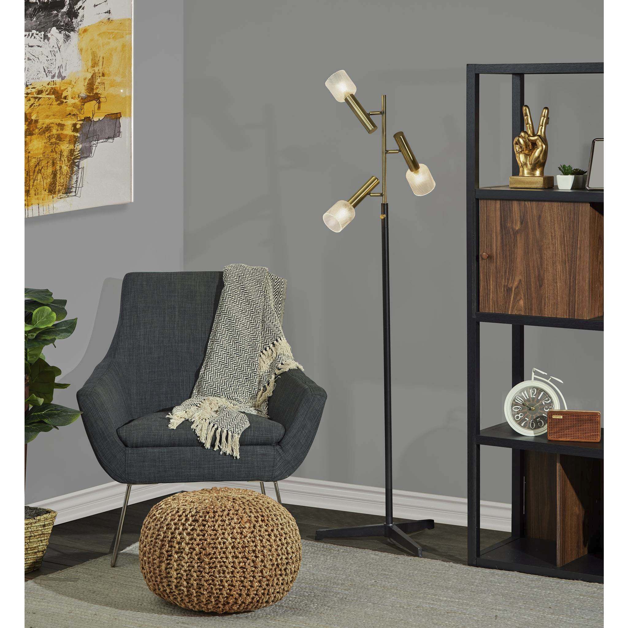 Melvin 63 inch 3.00 watt Black and Antique Brass Floor Lamp Portable Light