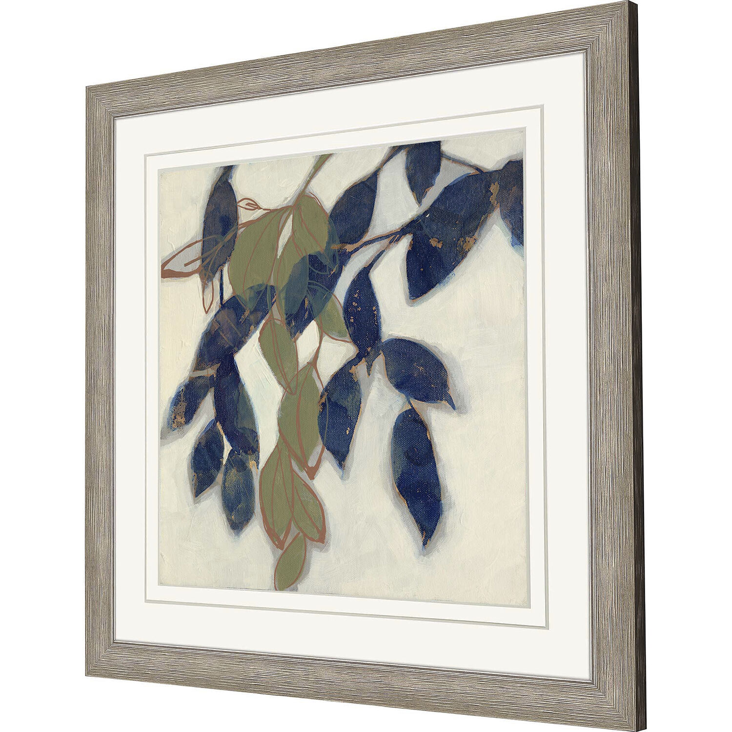 Entwined Leaves Blue and Beige and Green and White Framed Art