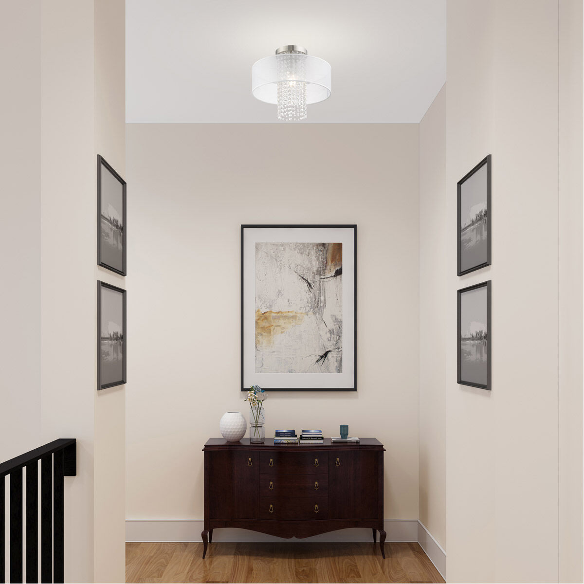 Bella Vista 1 Light 15 inch Brushed Nickel Semi-Flush Mount Ceiling Light