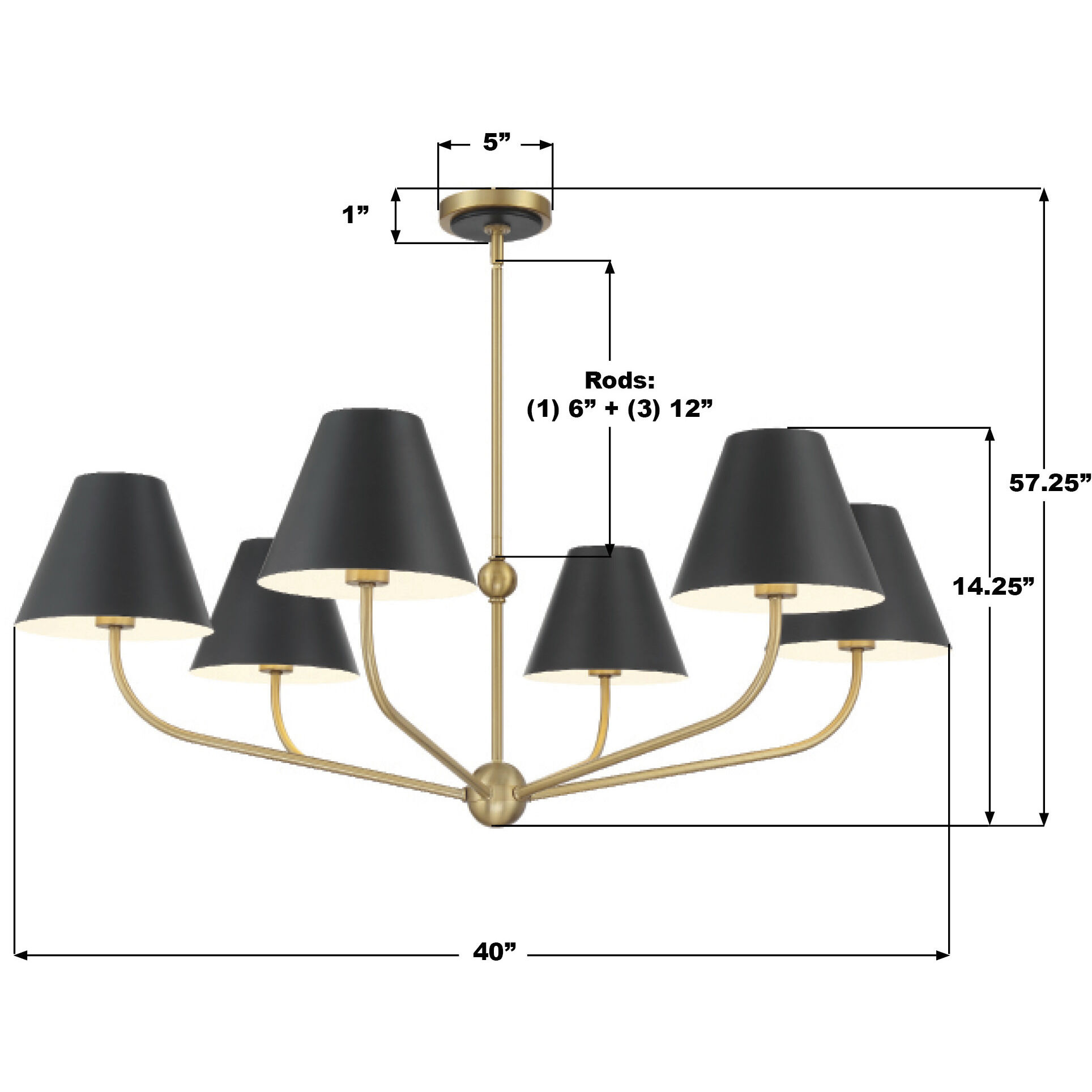 Xavier 6 Light 40 inch Vibrant Gold Chandelier Ceiling Light in Vibrant Gold and Matte Black