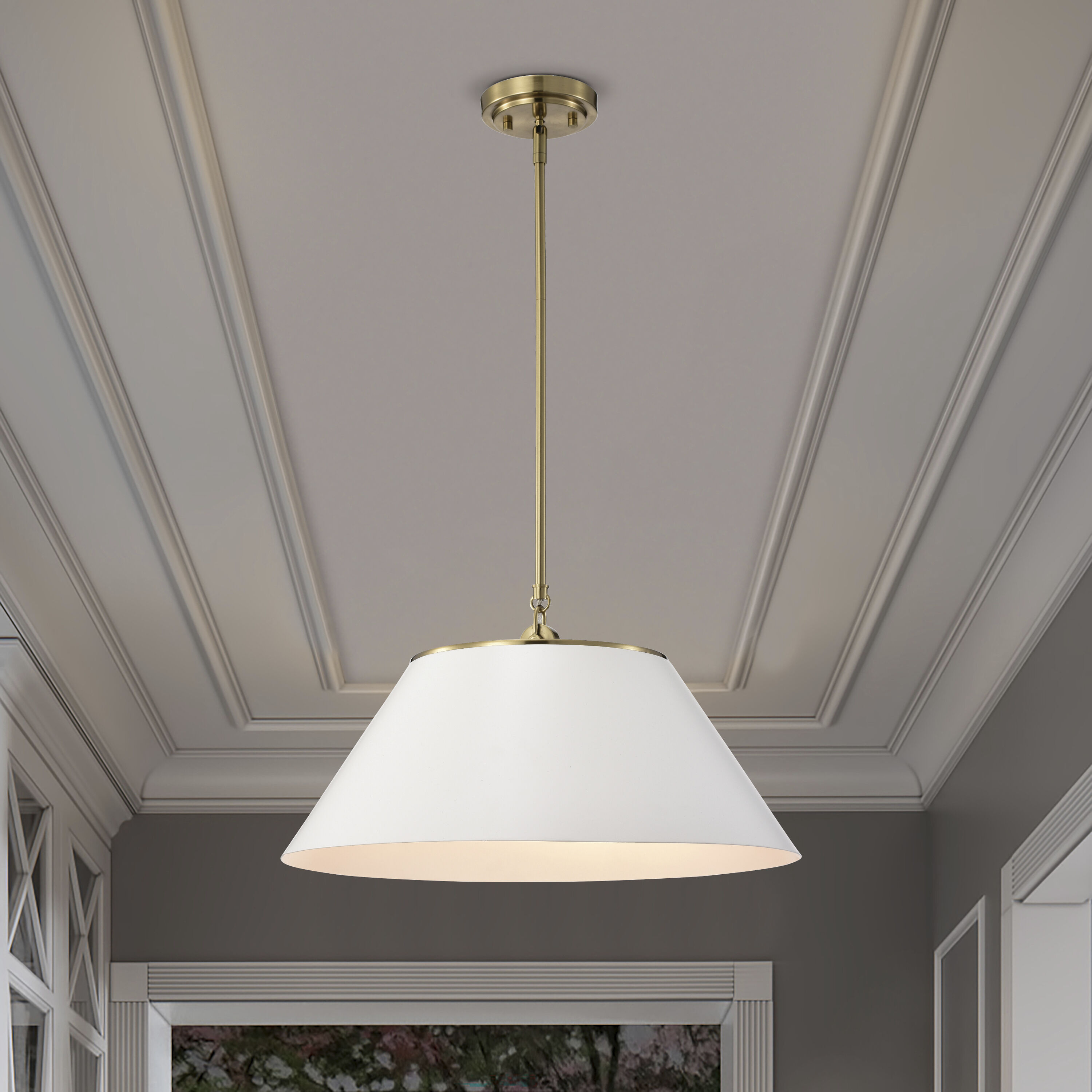 Dover 3 Light 20 inch White/Vintage Brass Pendant Ceiling Light