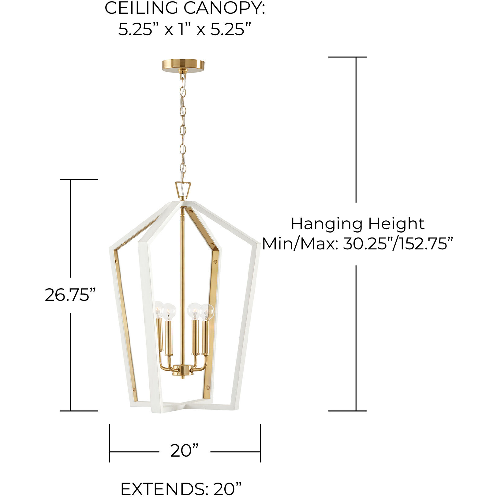 Maren 4 Light 20 inch Flat White and Matte Brass Pendant Ceiling Light