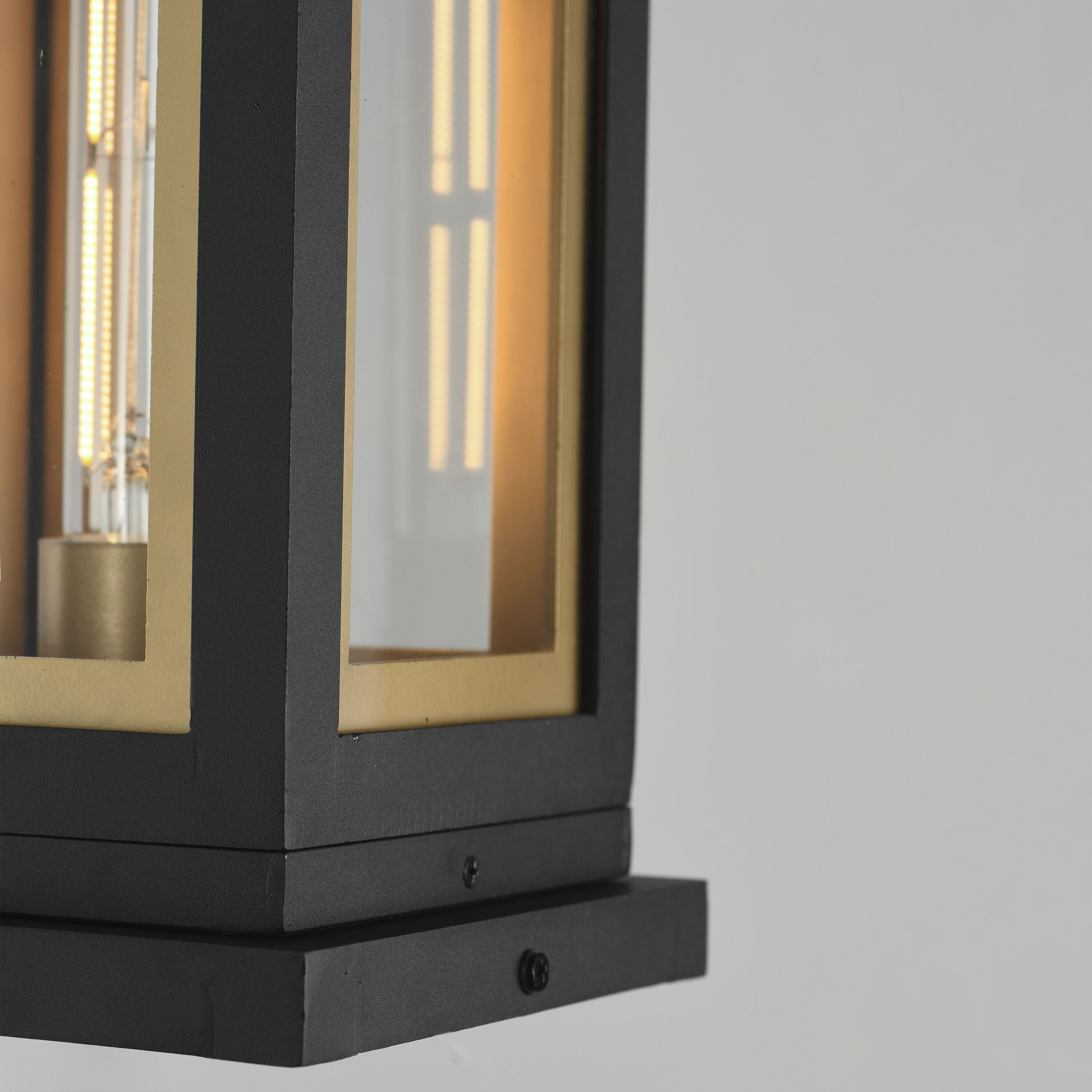 Neoclass 11.5 inch 60 watt Black and Gold Outdoor Deck Lantern in Clear