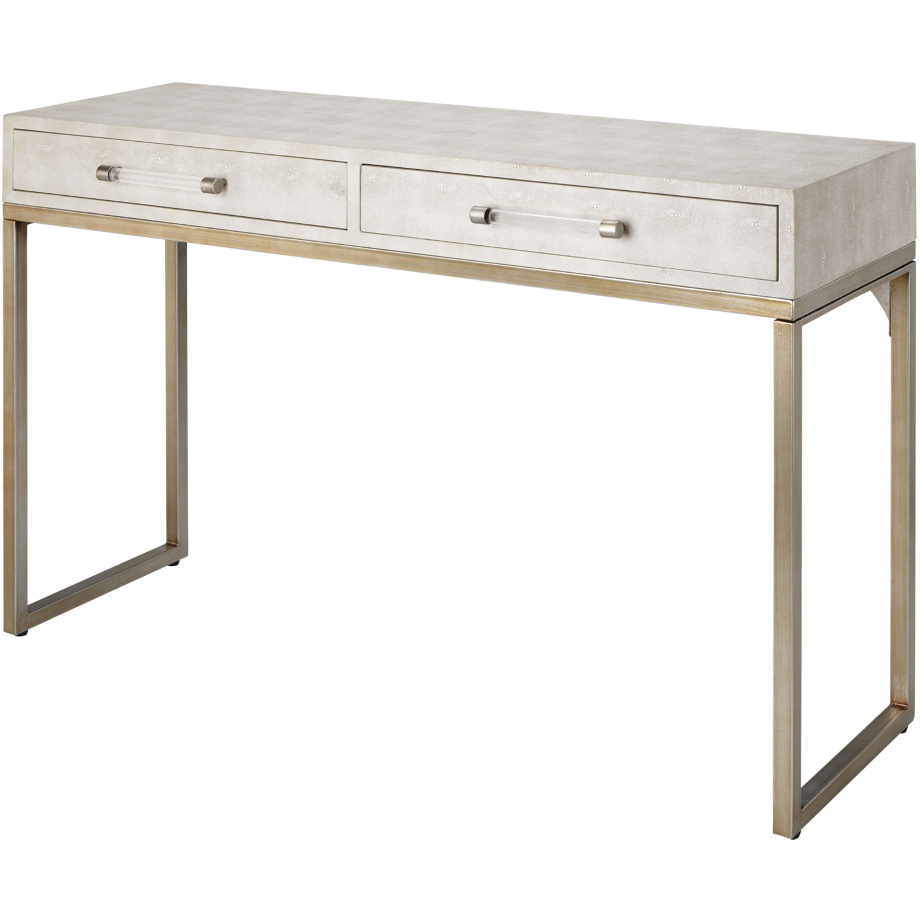 Kain 48 X 16 inch Ivory Faux Shagreen and Antique Brass Metal Console