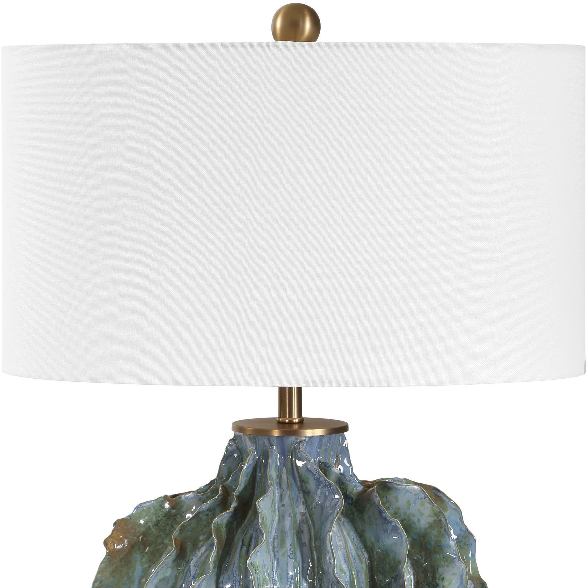Ruffle Up 23 inch 150 watt Blue and Green and Brown Glaze with Antique Brass Table Lamp Portable Light