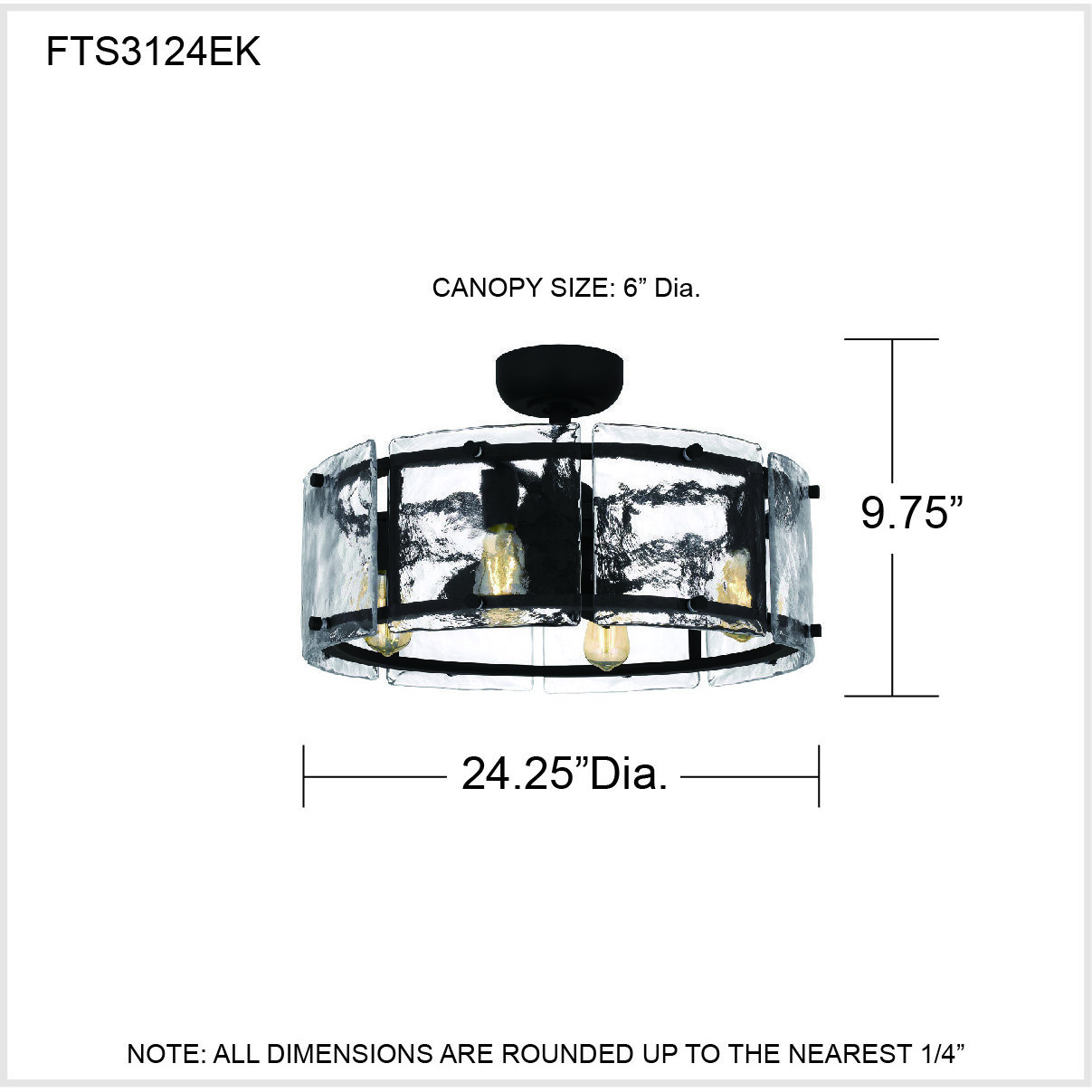 Fortress 24 inch Earth Black with Black Matte Blades Fandelier