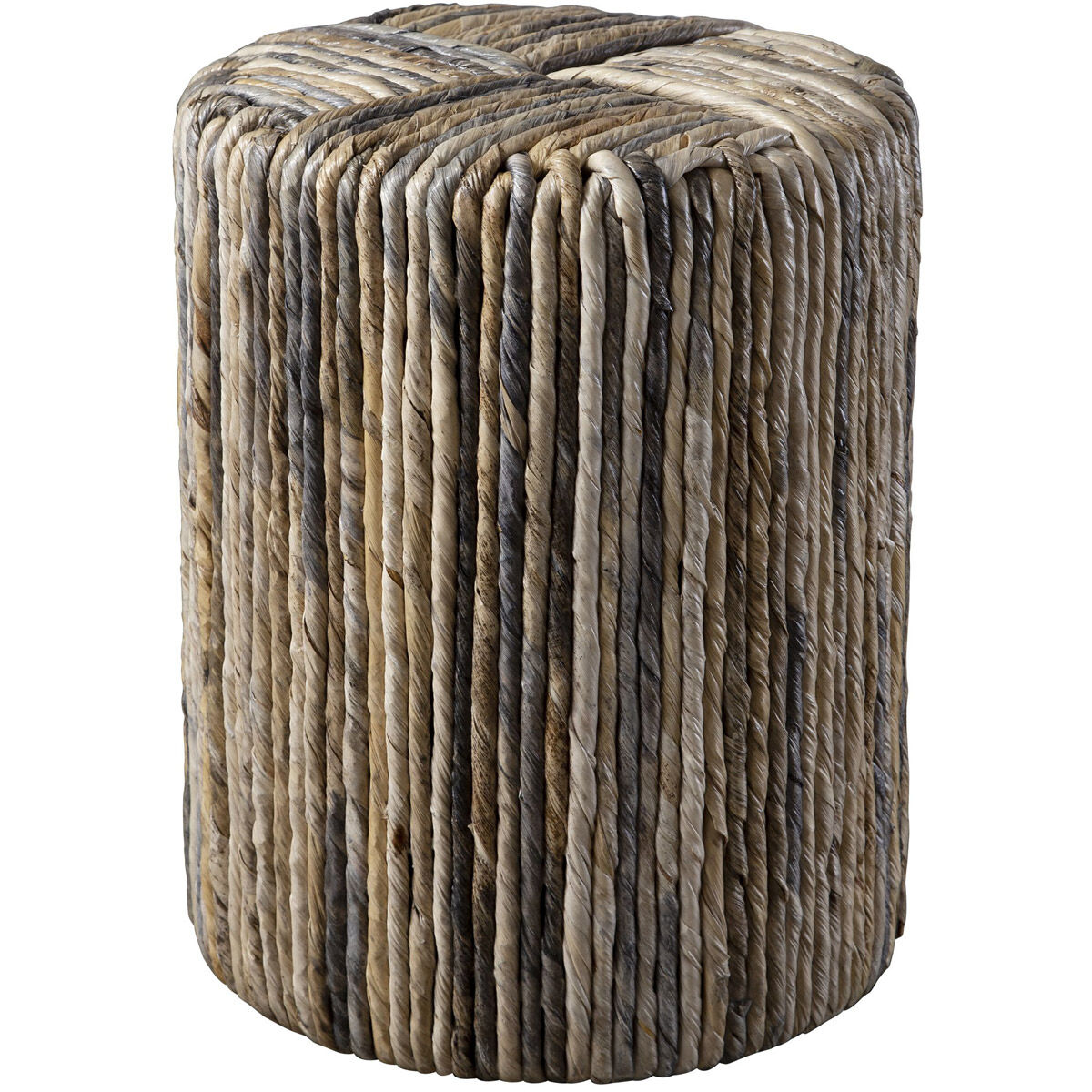 Sunda 18 inch Woven Banana Leaf in Gray and Natural Color Tones Accent Stool