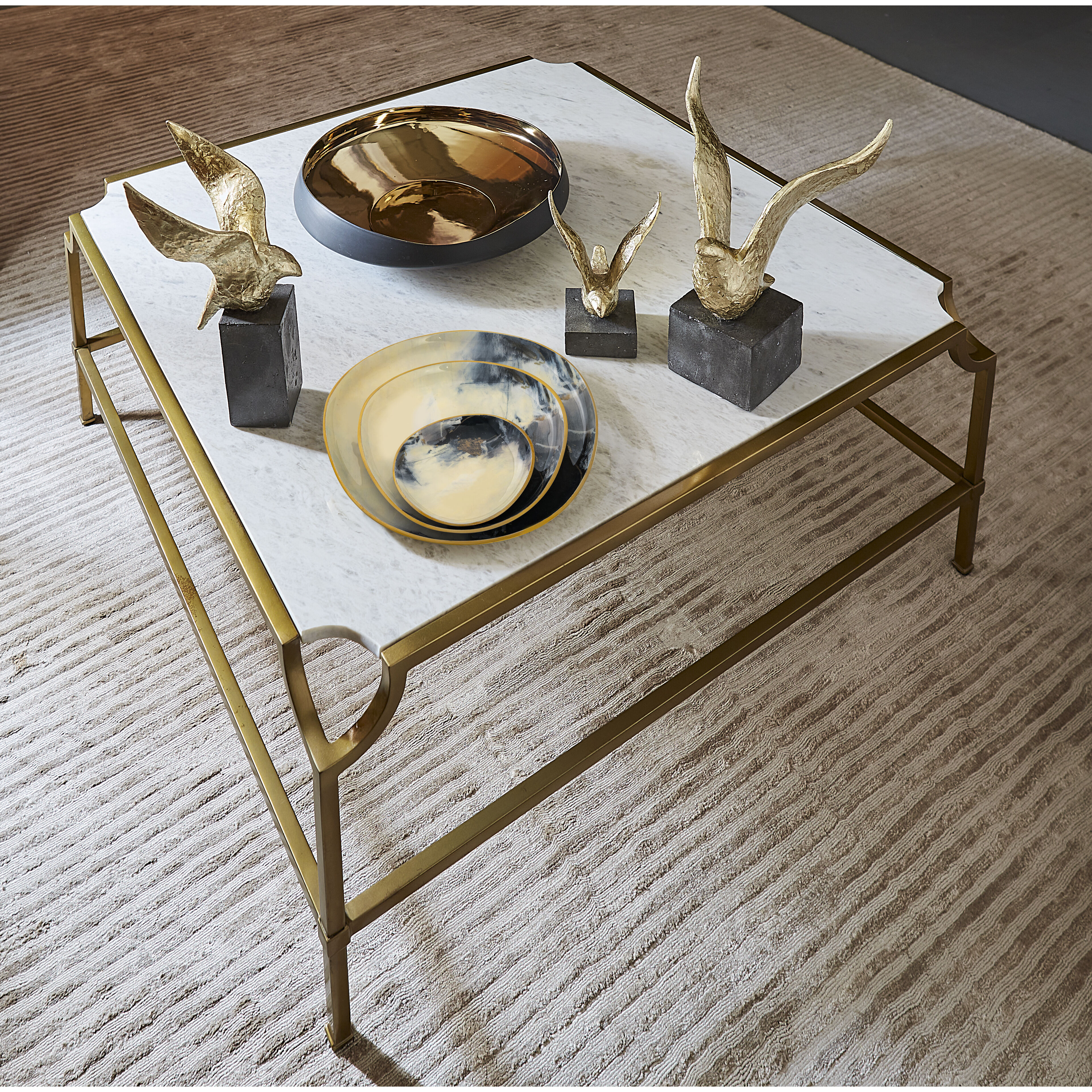 Blain 42 X 42 inch Antique Brass with White Coffee Table