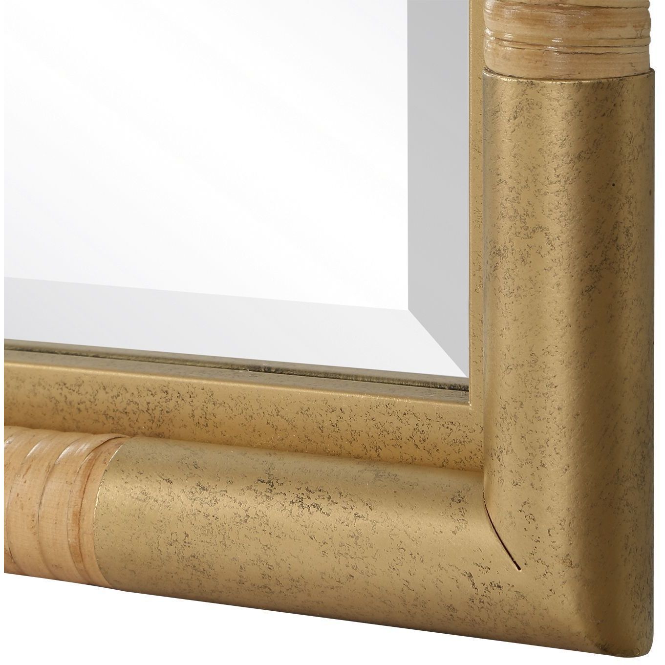 Kampar 73.63 X 29.5 inch Antiqued Gold and Natural Rattan Full Length Mirror