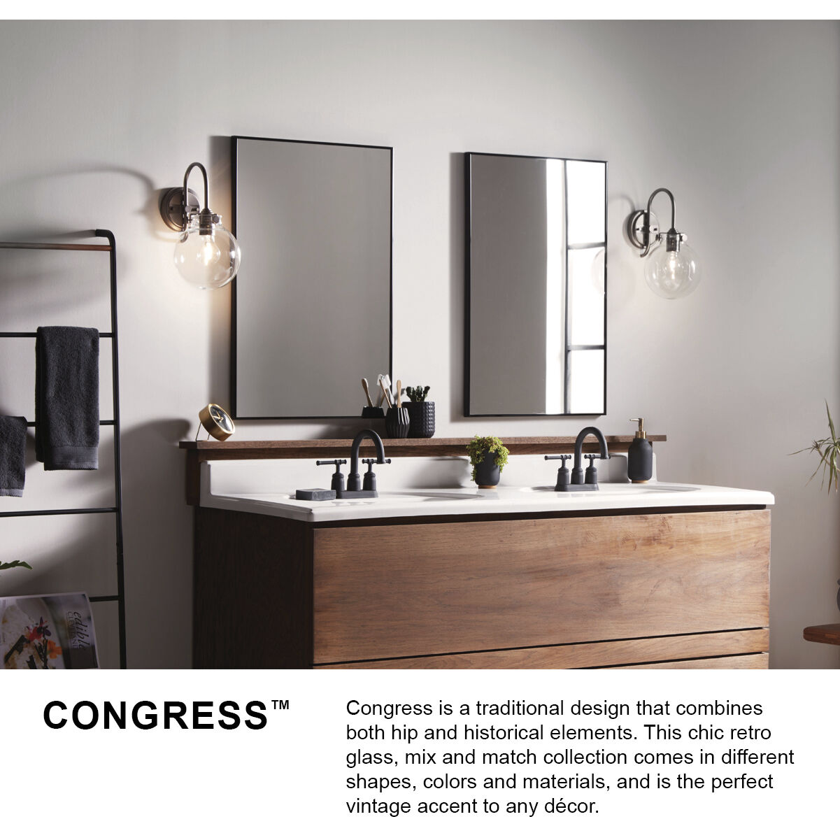 Congress 2 Light 19.25 inch Antique Nickel Vanity Light Wall Light