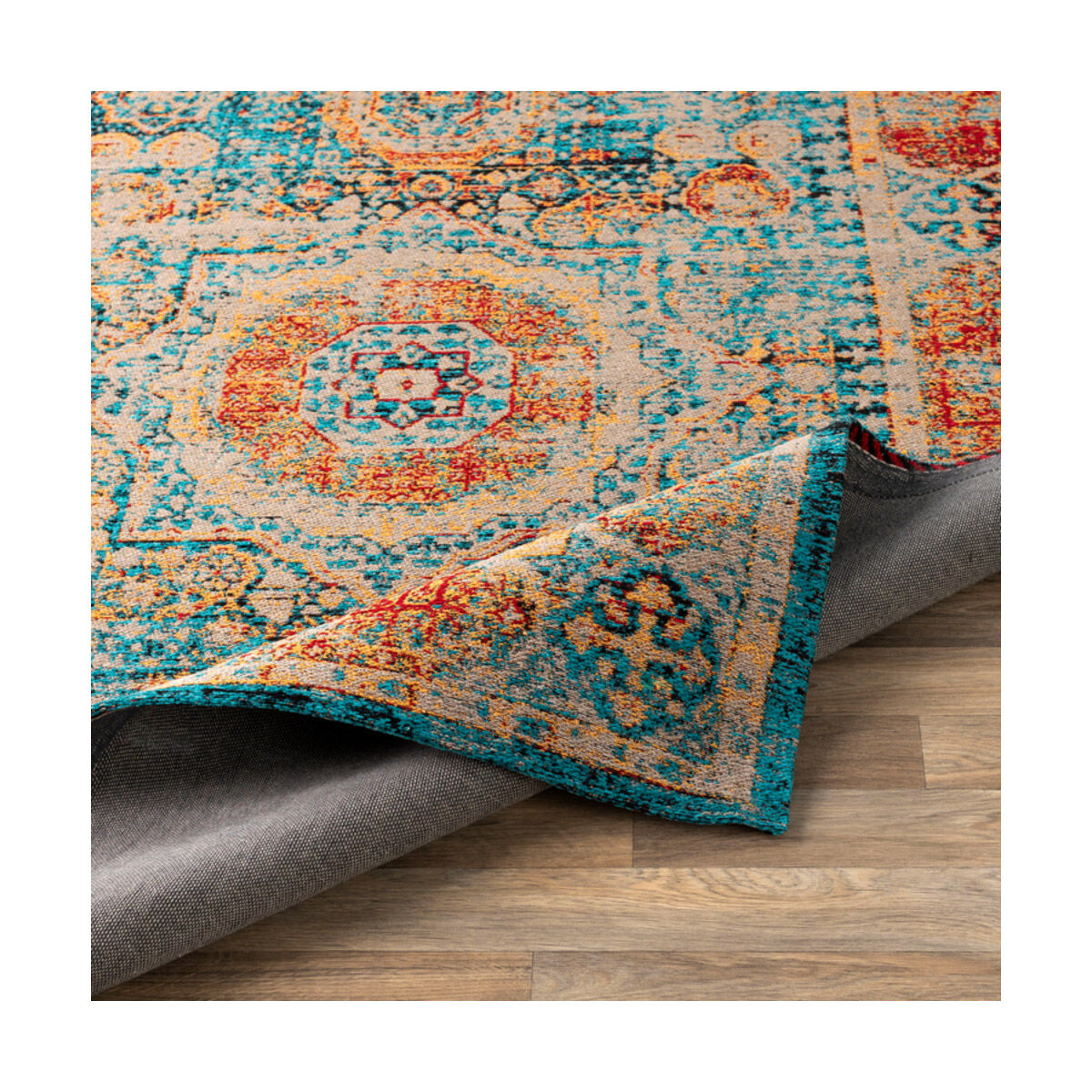 Amsterdam 120 X 96 inch Blue/Mustard/Red/Black/Medium Gray Handmade Rug in 8 x 10, Polyester and Cotton