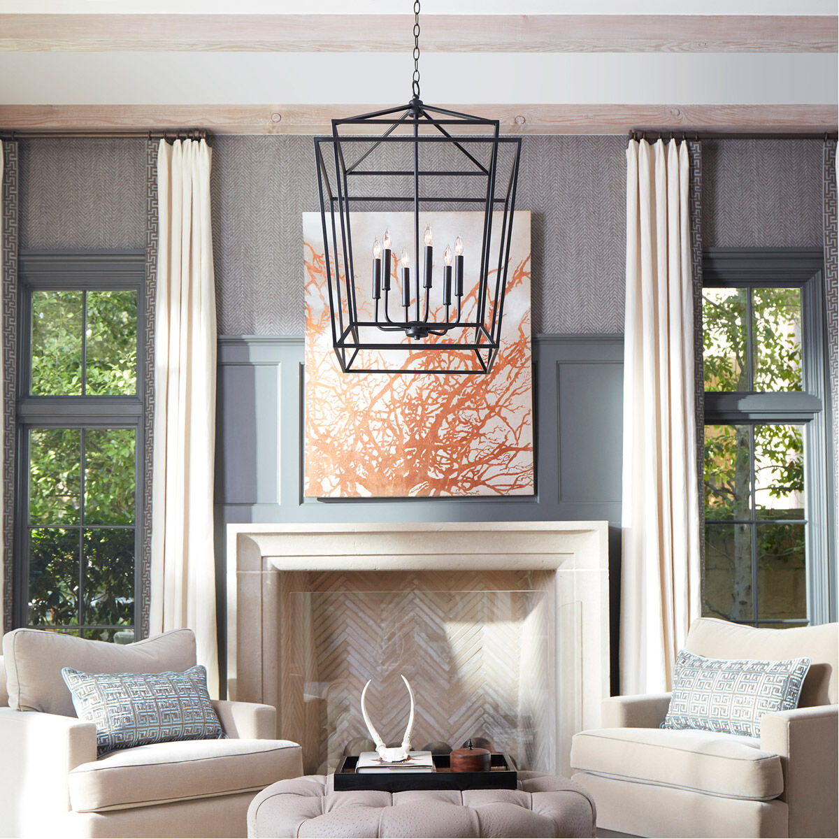 Monument 6 Light 21 inch Noir Foyer Pendant Ceiling Light