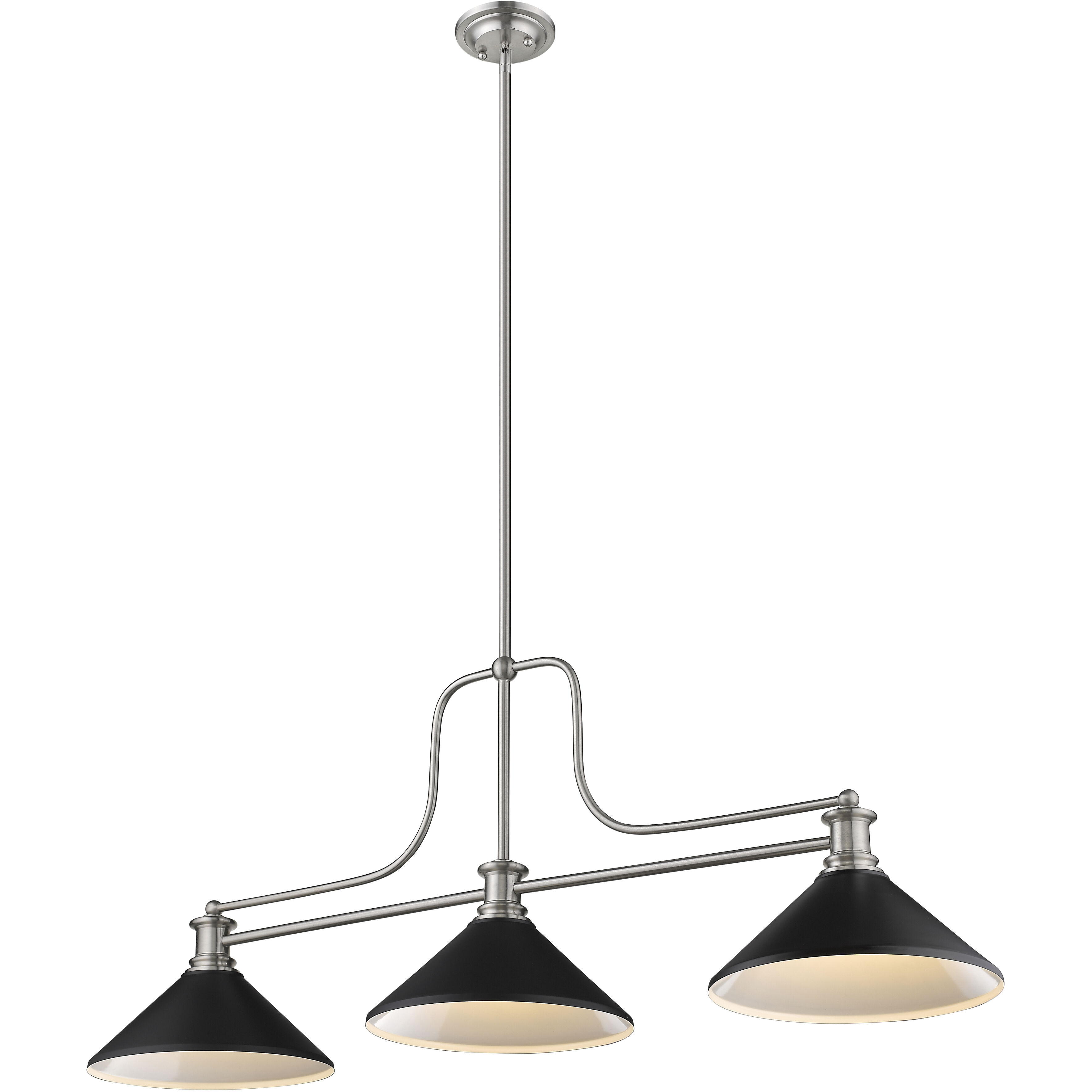 Melange 3 Light 52 inch Brushed Nickel Billiard Ceiling Light in Matte Black Steel