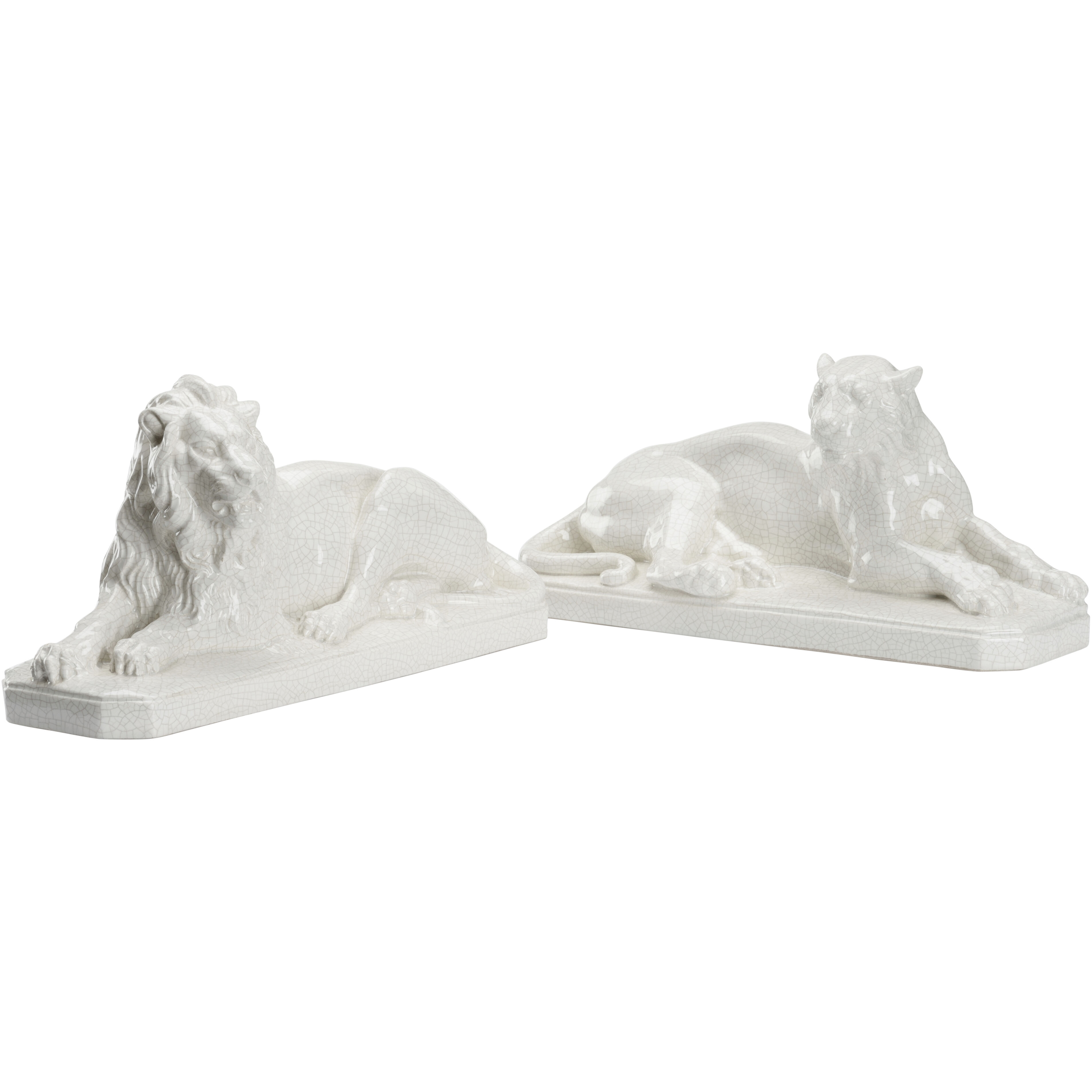 White Lions White/Cream Figurines, Pair
