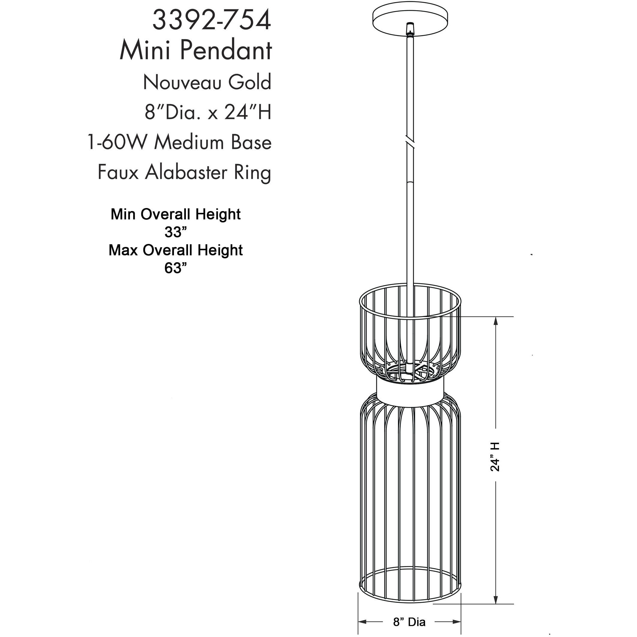Park Slope 1 Light 8 inch Nouveau Gold Mini Pendant Ceiling Light