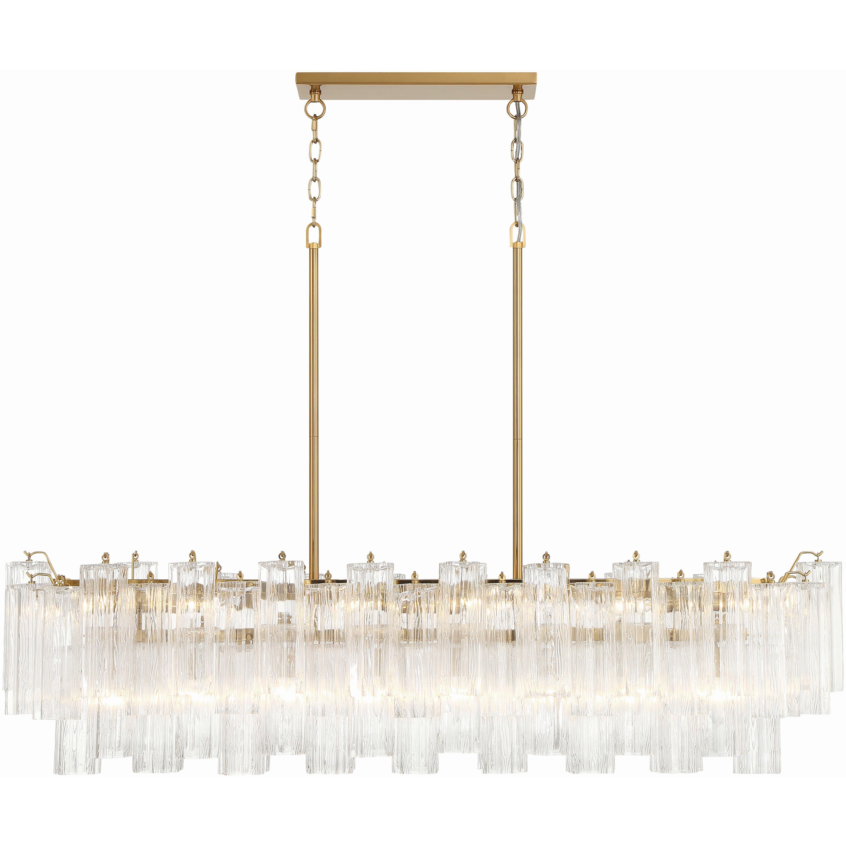 Addis 14 Light 51.75 inch Aged Brass Linear Chandelier Ceiling Light in Tronchi Glass Clear