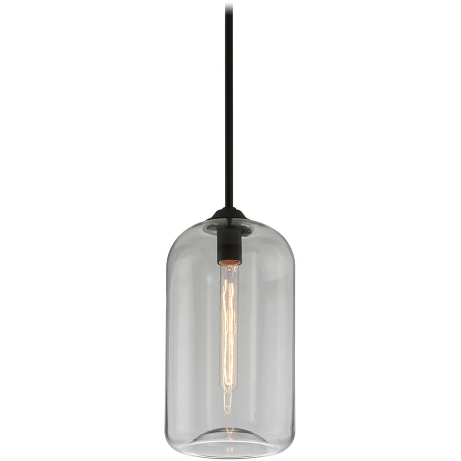 District 1 Light 8 inch Soft Black Pendant Ceiling Light, Clear Glass