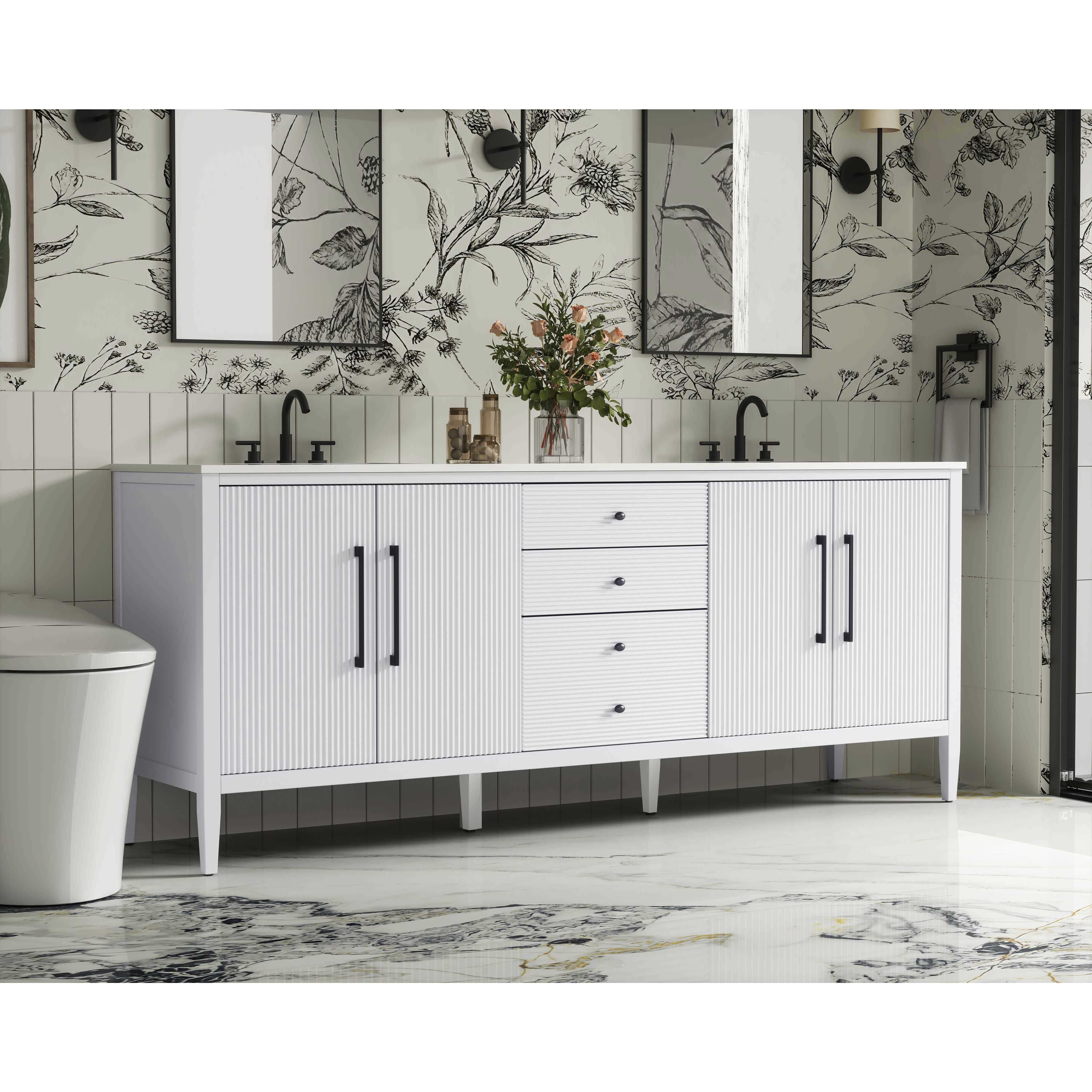 Blakely 84 X 34 inch White Bathroom Vanity Cabinet