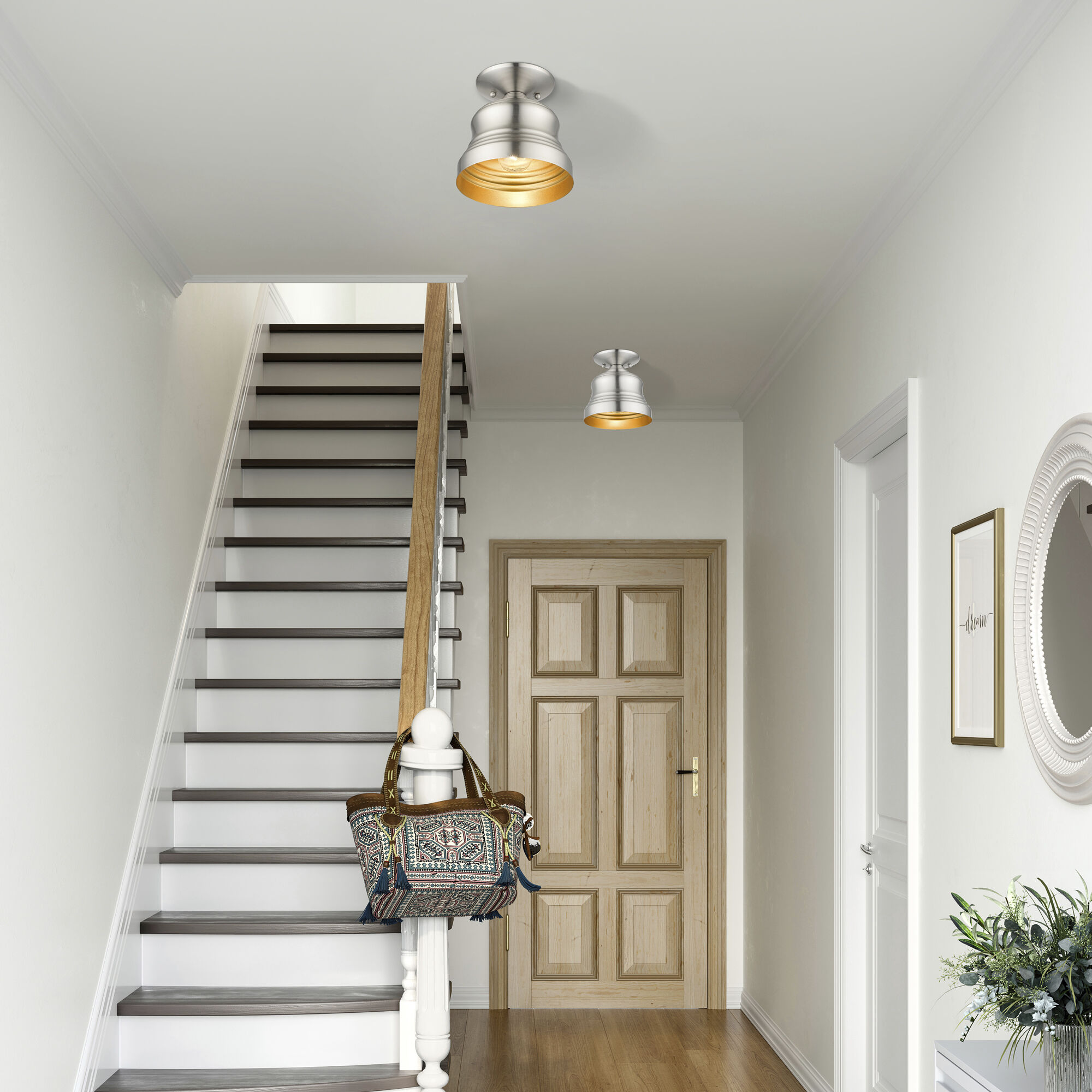 Endicott 1 Light 7 inch Brushed Nickel Bell Semi-Flush Ceiling Light, Petite