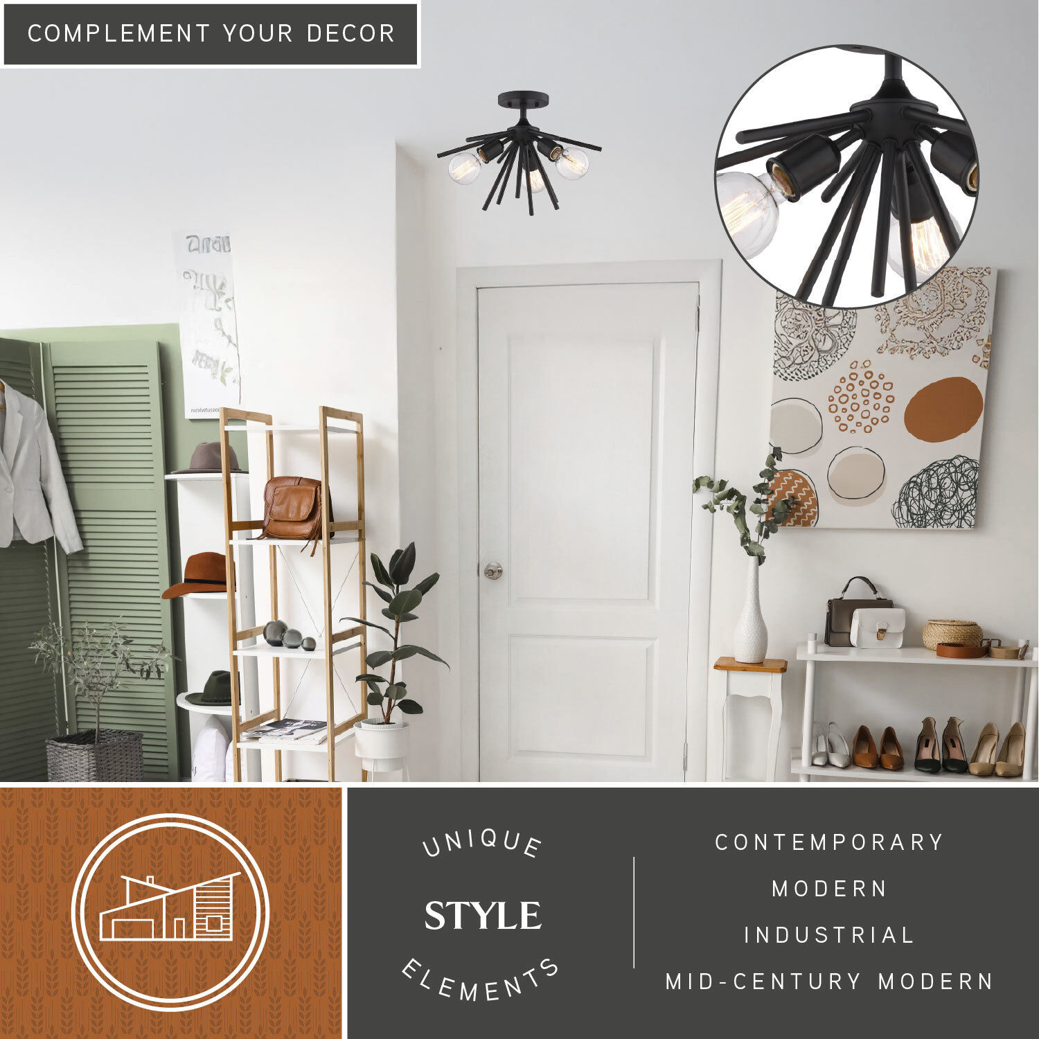 Estelle 3 Light 17 inch Matte Black Semi-Flush Mount Ceiling Light