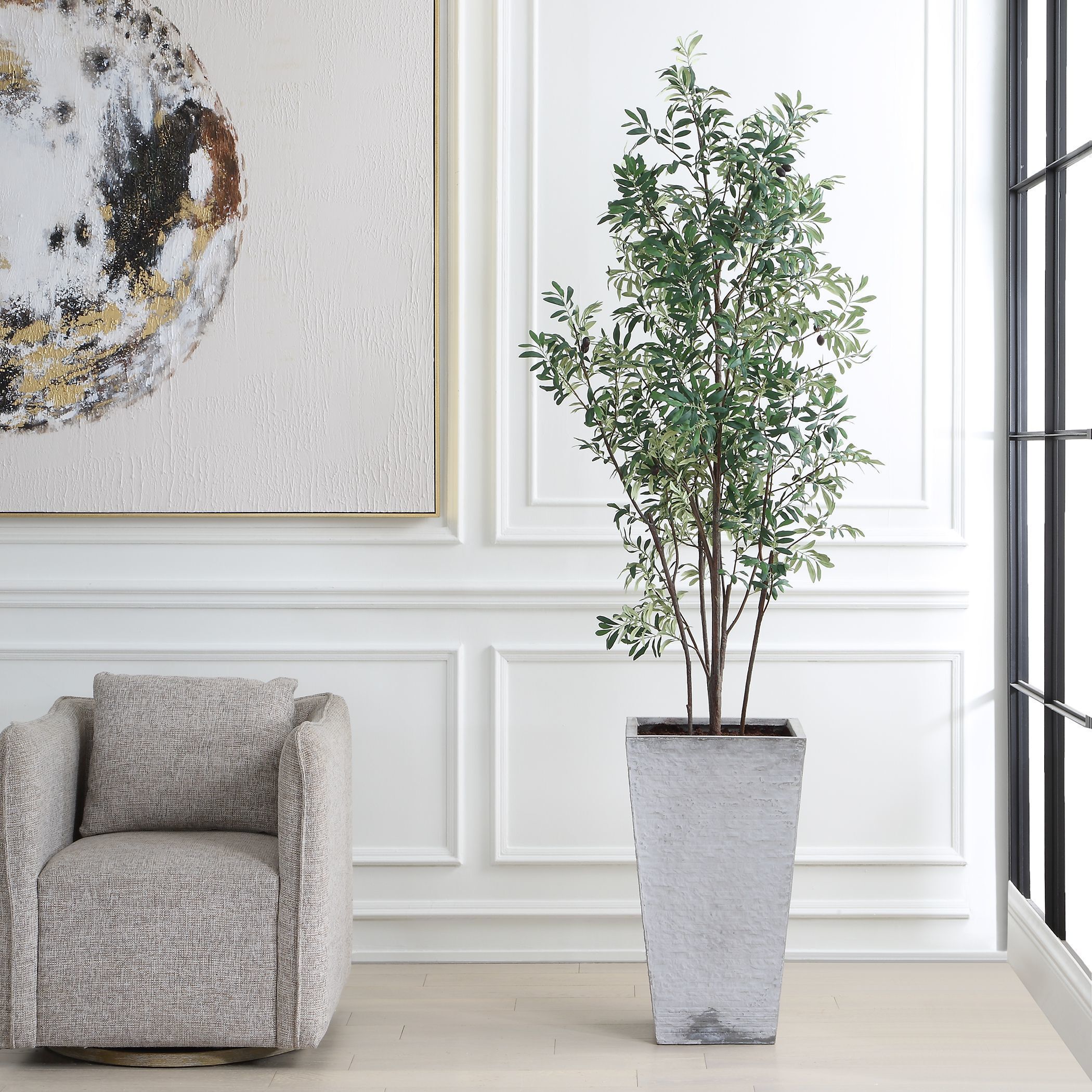 Sonora Olive Textured Gray Concrete and Green Tree In Planter