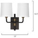 Lawton 2 Light 13 inch Oil Rubbed Bronze w/ Antique Brass Accents Double Arm Wall Sconce Wall Light
