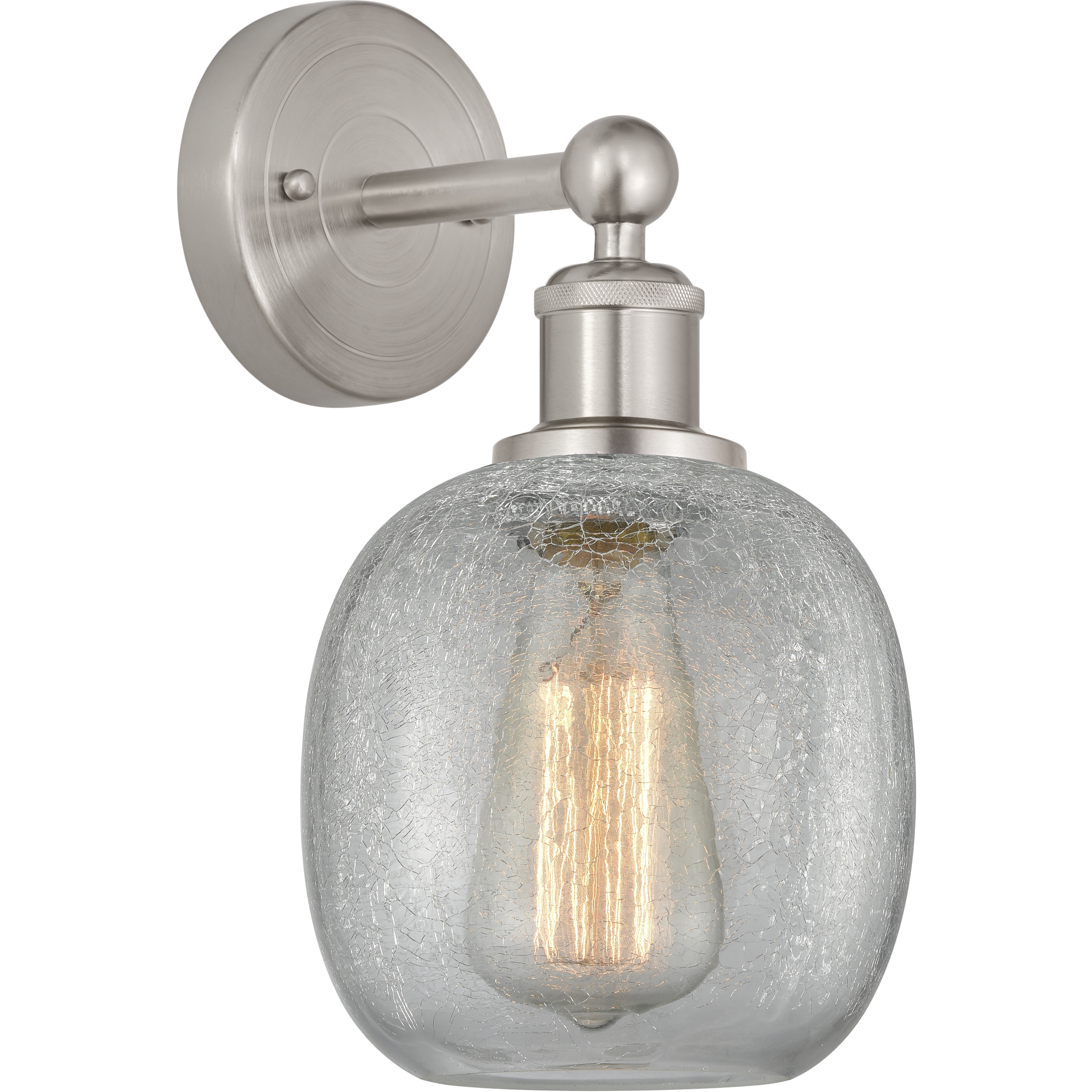 Edison Belfast 1 Light 6 inch Brushed Satin Nickel Sconce Wall Light in Clear Crackle Glass