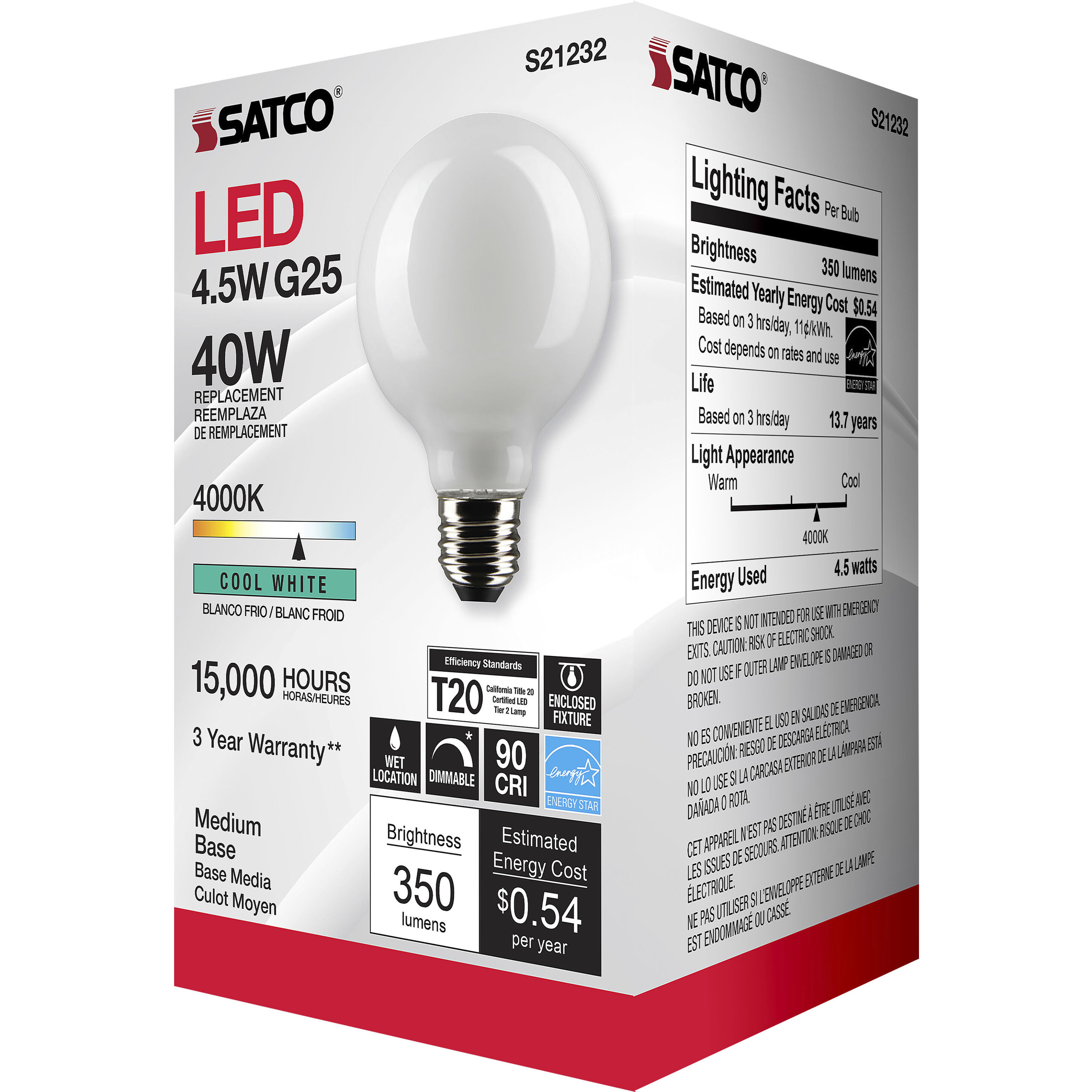 Lumos LED Medium Medium 4.50 watt 4000K LED Filament