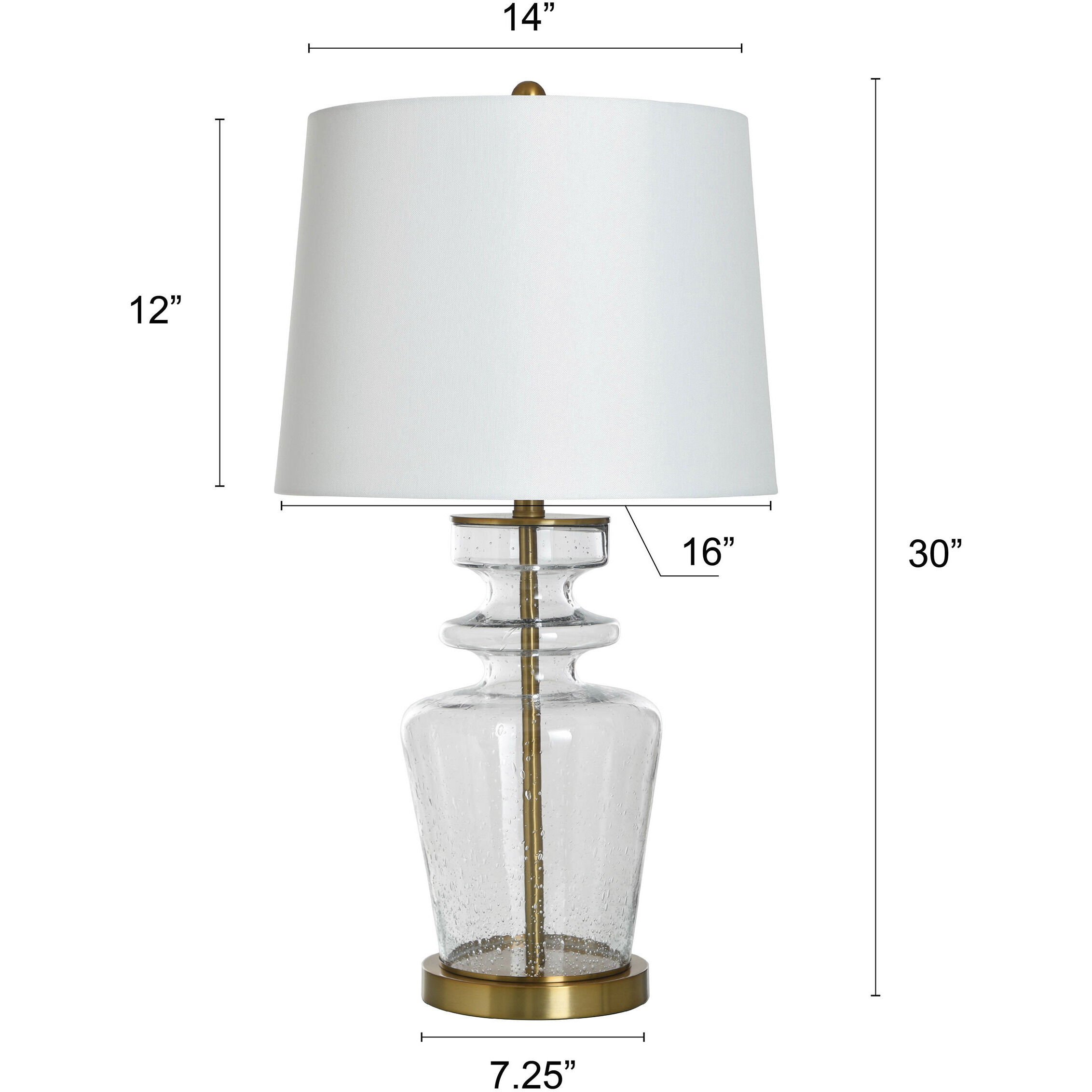 Cameron 30 inch 150 watt Clear Seeded and Gold and Off-White Table Lamp Portable Light