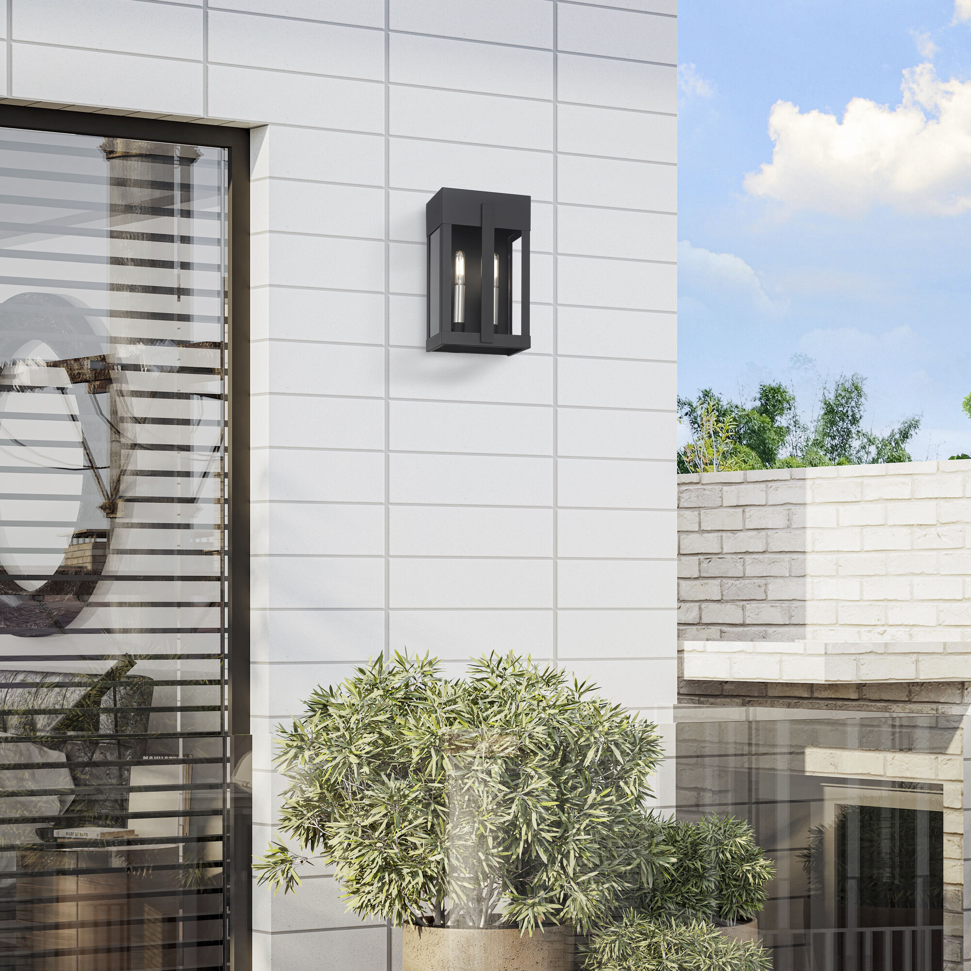 Berksford 2 Light 12 inch Black with Brushed Nickel Candles Outdoor Wall Lantern