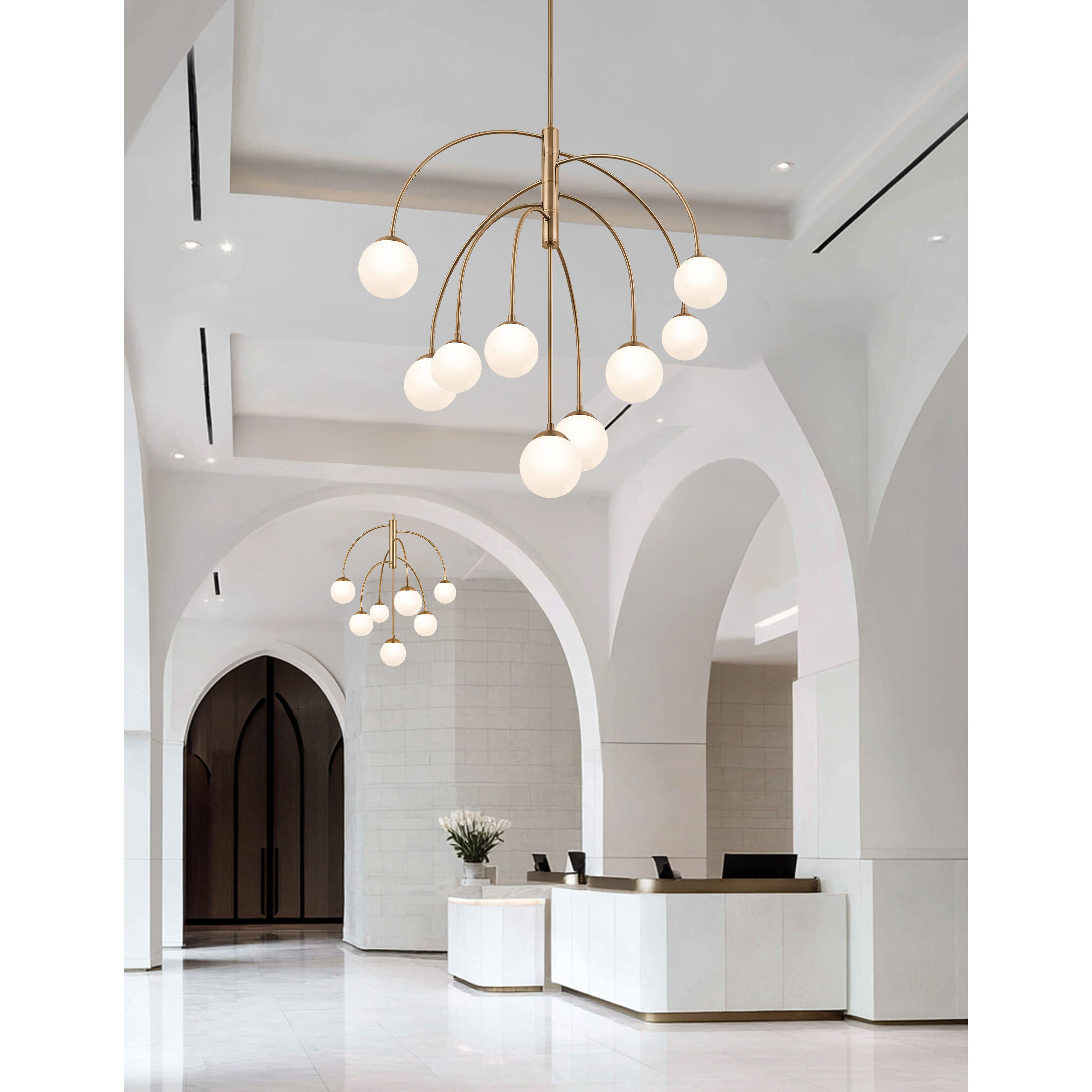 Fusion Collection - Noho Family 9 Light 32 inch Brushed Brass Chandelier Ceiling Light in 32" D x 32" W x 35" H, EVOLV