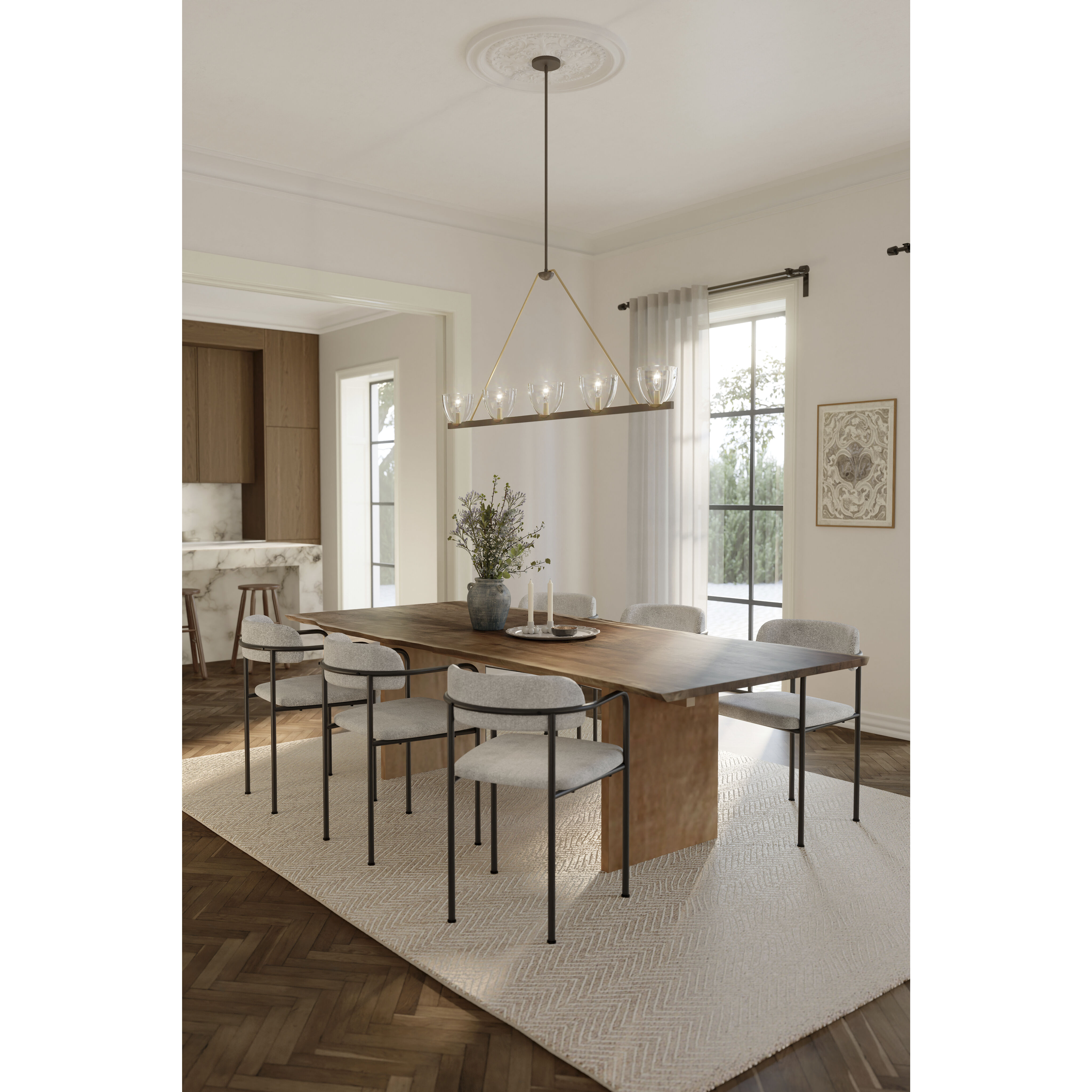 Noellea 5 Light 61 inch Dark Bronze and Legacy Brass Linear Chandelier Ceiling Light