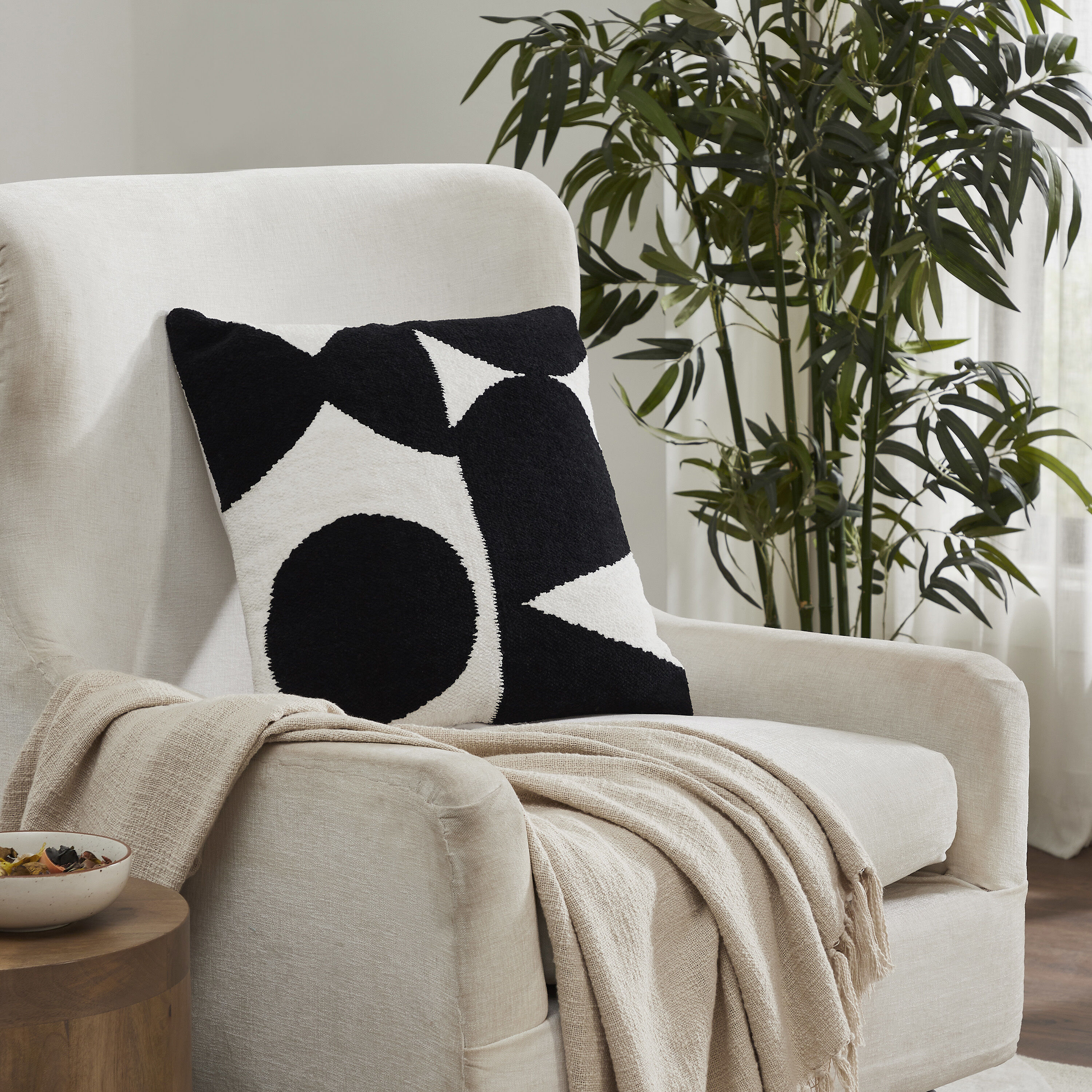 Mauro 20 inch Black and Off-White Indoor Pillow