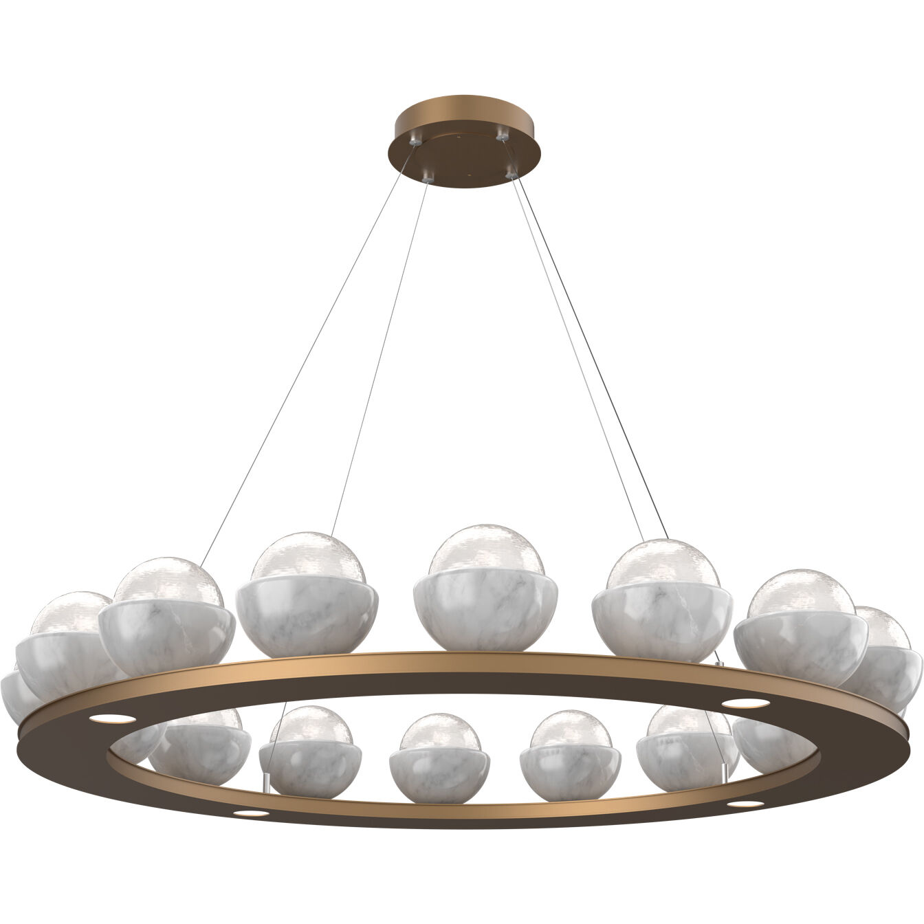 Cabochon LED Novel Brass with White Marble Chandelier Ceiling Light in 2700K LED, Opal White