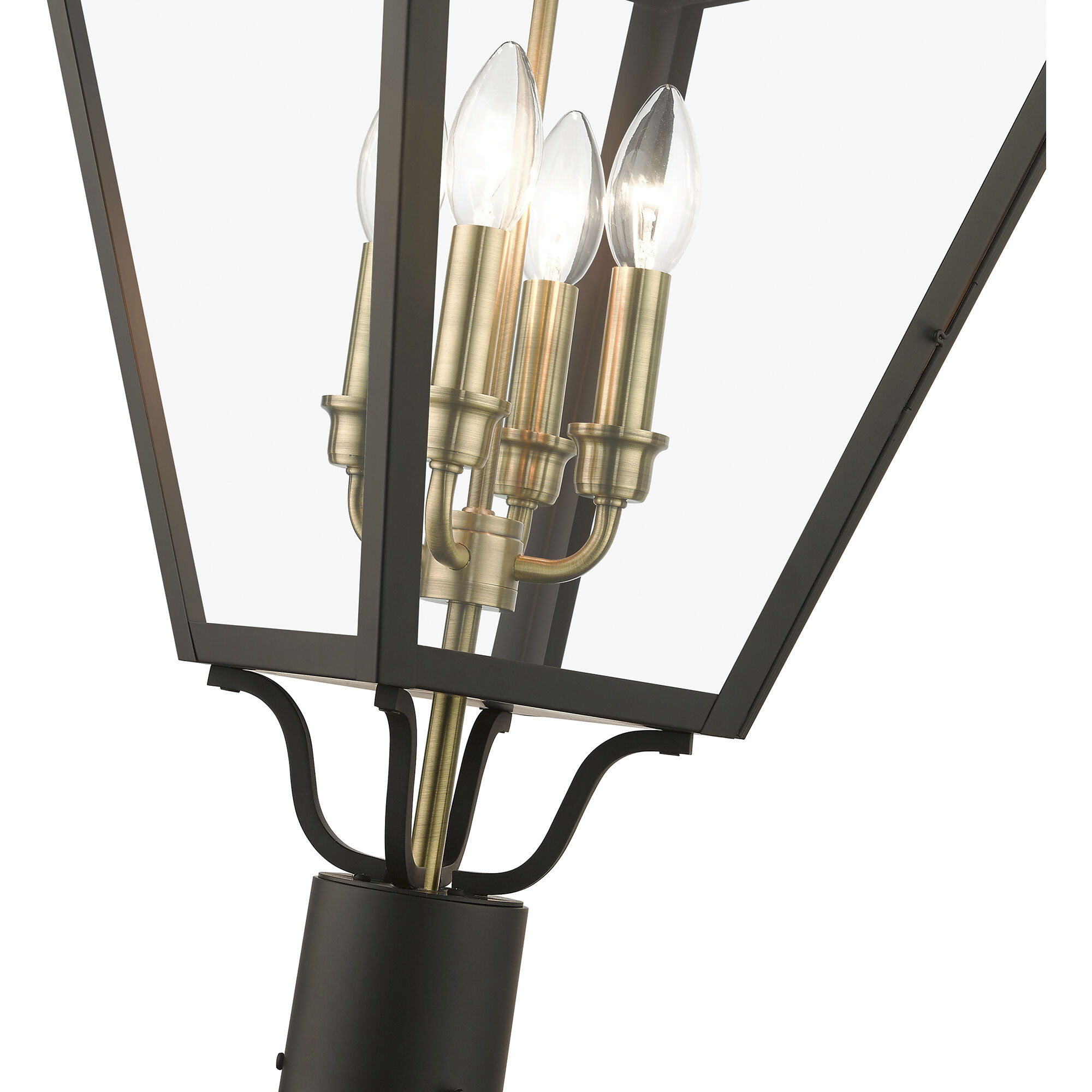 Adams 4 Light 31.5 inch Bronze with Antique Brass Finish Cluster Outdoor Extra Large Post Top Lantern