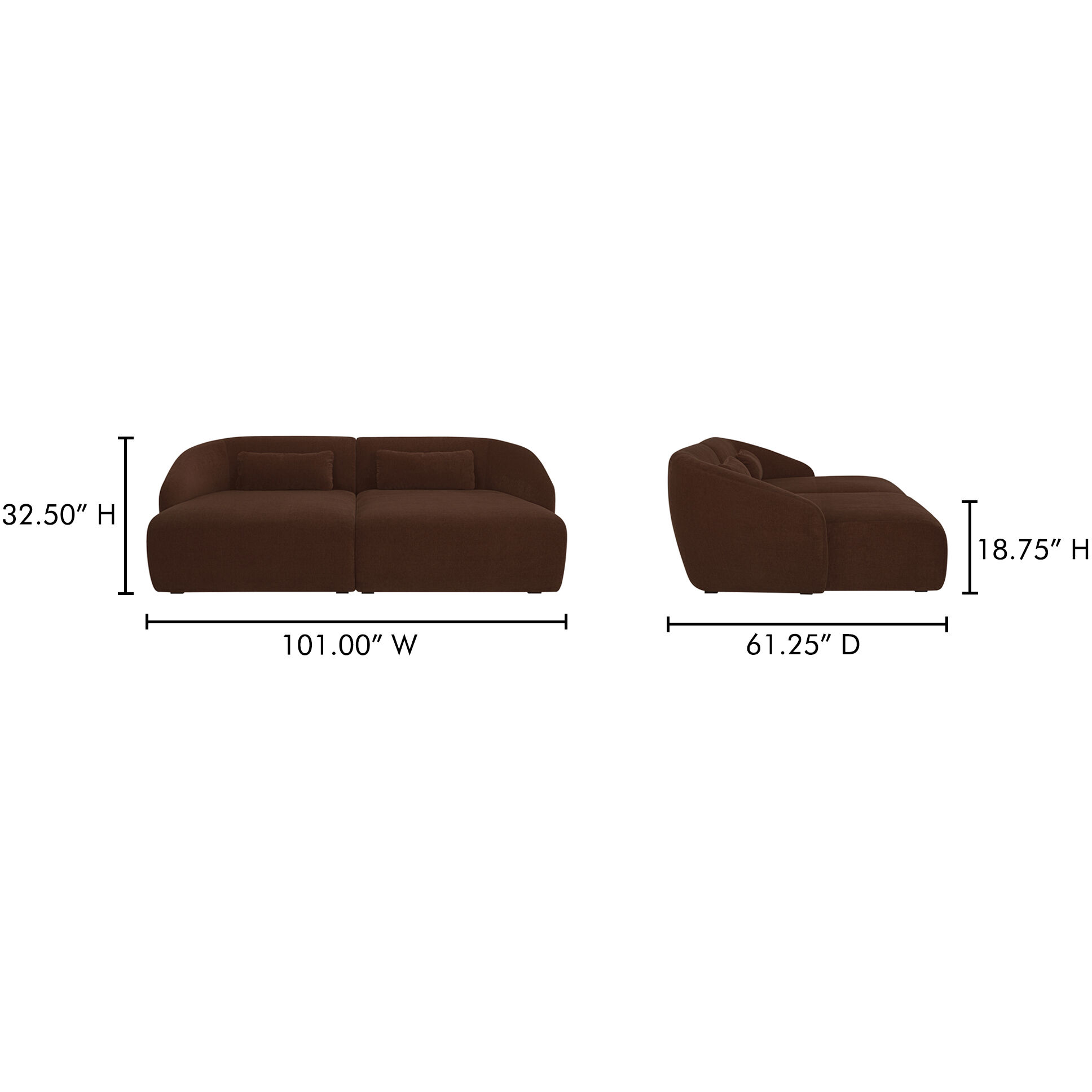 Amelia Brown Modular Sectional, Double Chaise