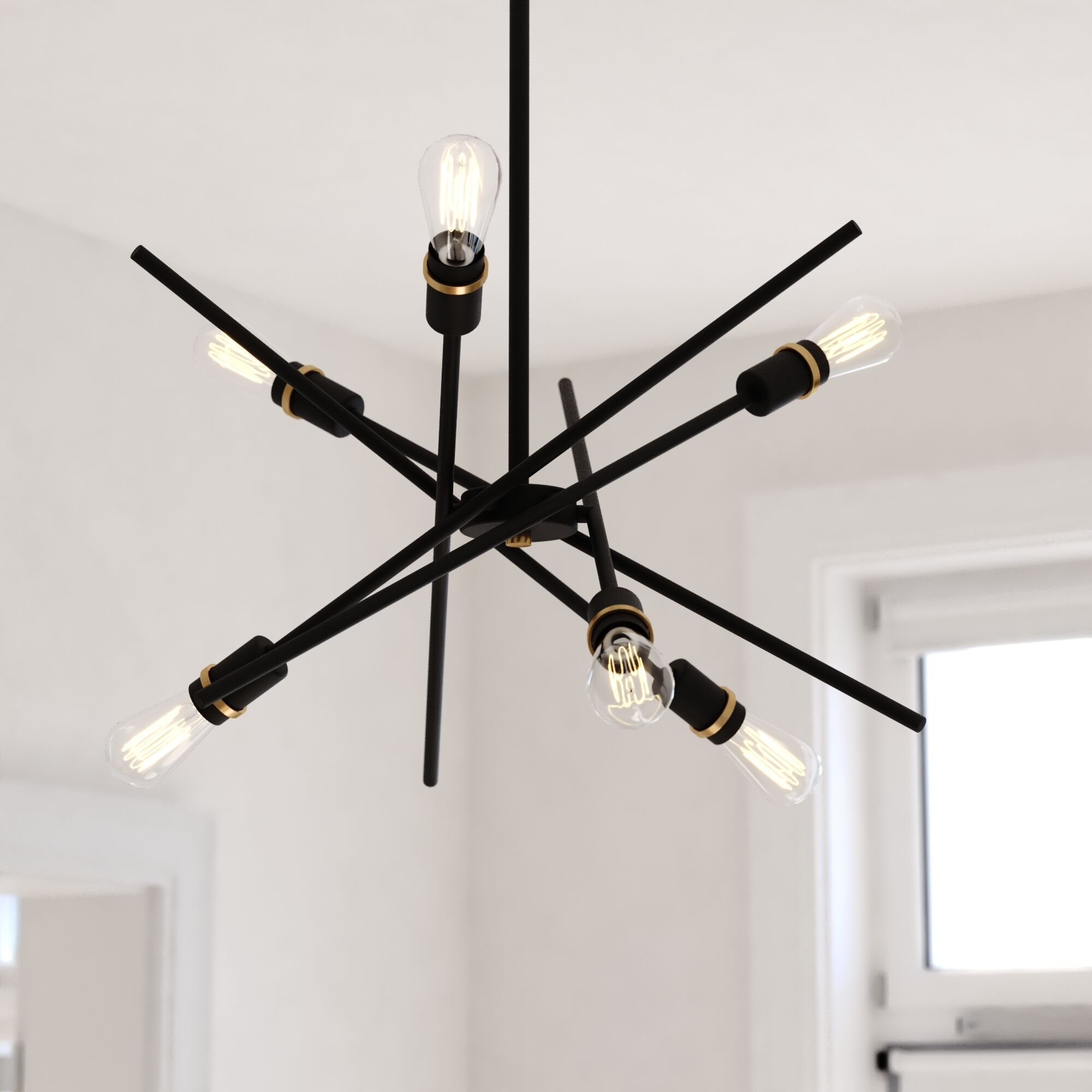 Halsted 6 Light 24.25 inch Black and Satin Brass Pendant Ceiling Light