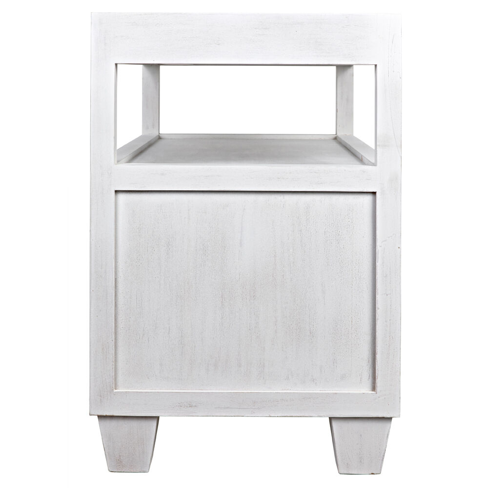 Noir 40 X 30 inch White Wash Side Table, 2 Drawer